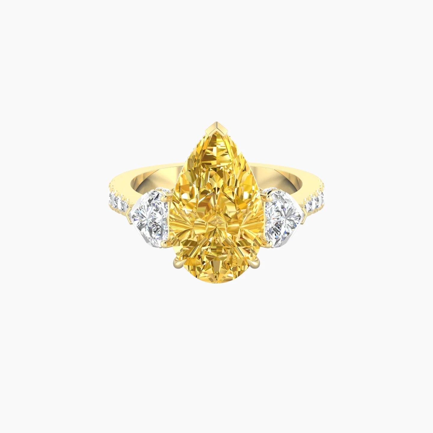 Heart Trilogy with Reverse Shank | 18k Yellow Gold 5 ct Pear Cut Ring
