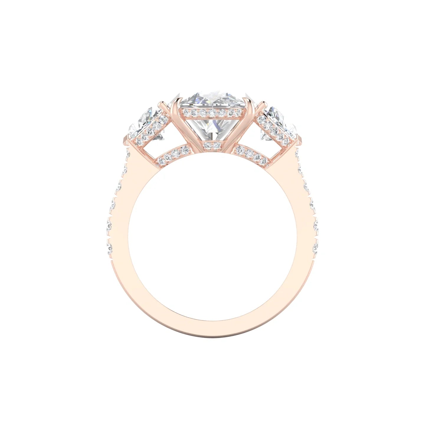 Heart Trilogy with Reverse Shank | 18k Rose Gold 5 ct Pear Cut Ring