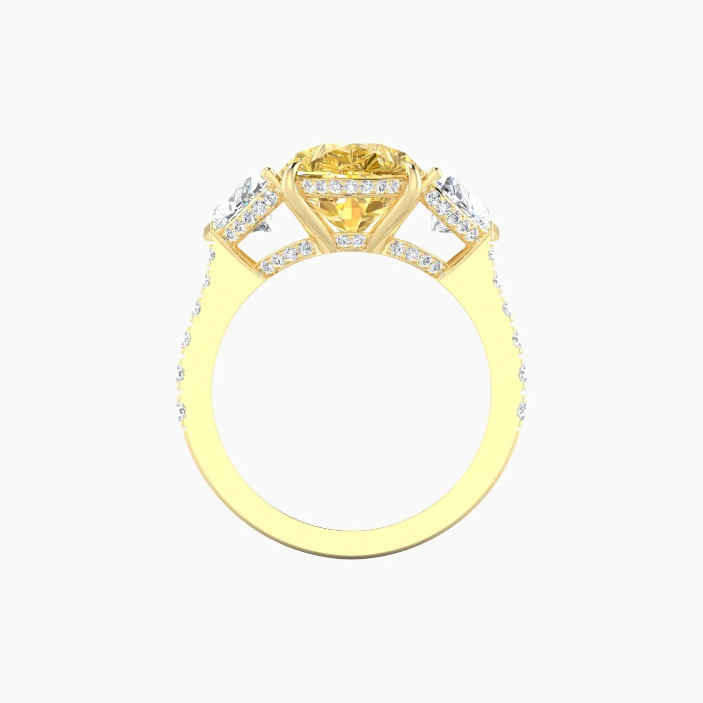 Heart Trilogy with Reverse Shank | 18k Yellow Gold 5 ct Pear Cut Ring