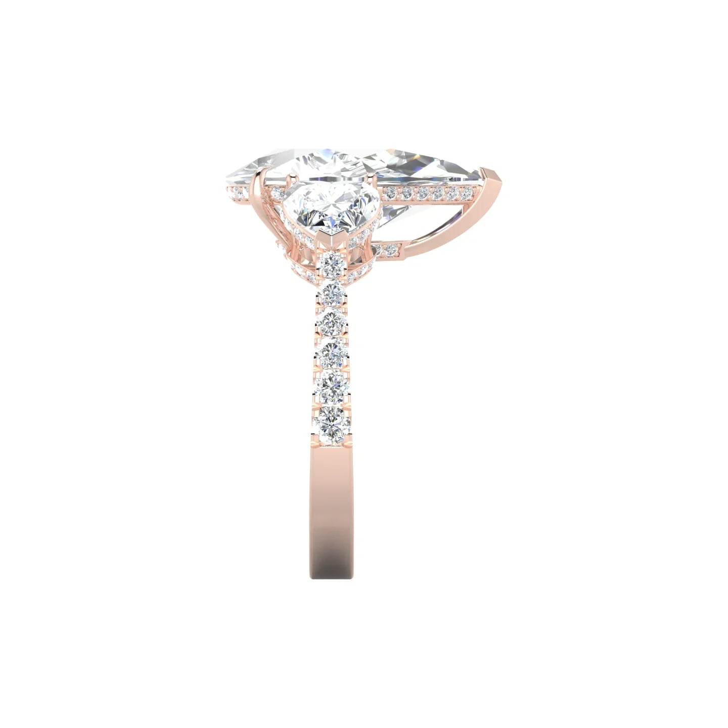 Heart Trilogy with Reverse Shank | 18k Rose Gold 5 ct Pear Cut Ring