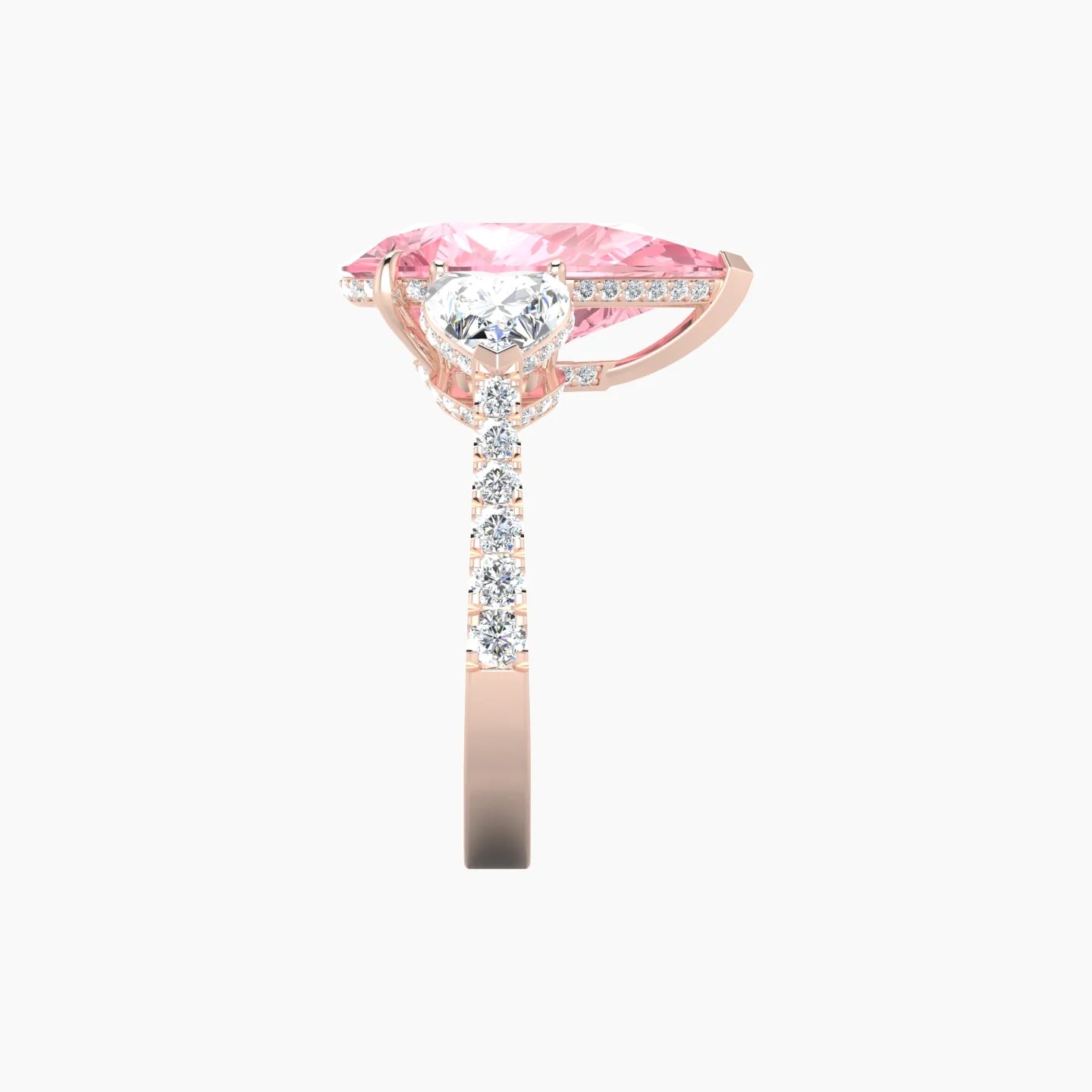 Intricate Heart Trilogy with Reverse Shank | 18k Rose Gold 5 ct Pear White Lab Diamond Ring