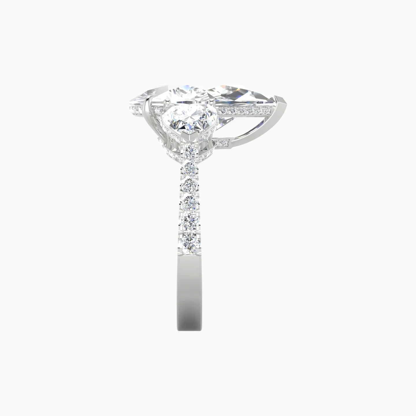 Heart Trilogy with Reverse Shank | 18k White Gold 5 ct Pear Cut Ring