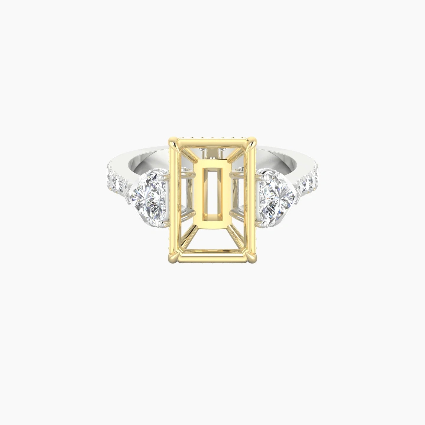 Heart Trilogy with Reverse Shank | 18k White & Yellow Gold 5-7.99 ct Radiant Cut Ring Setting