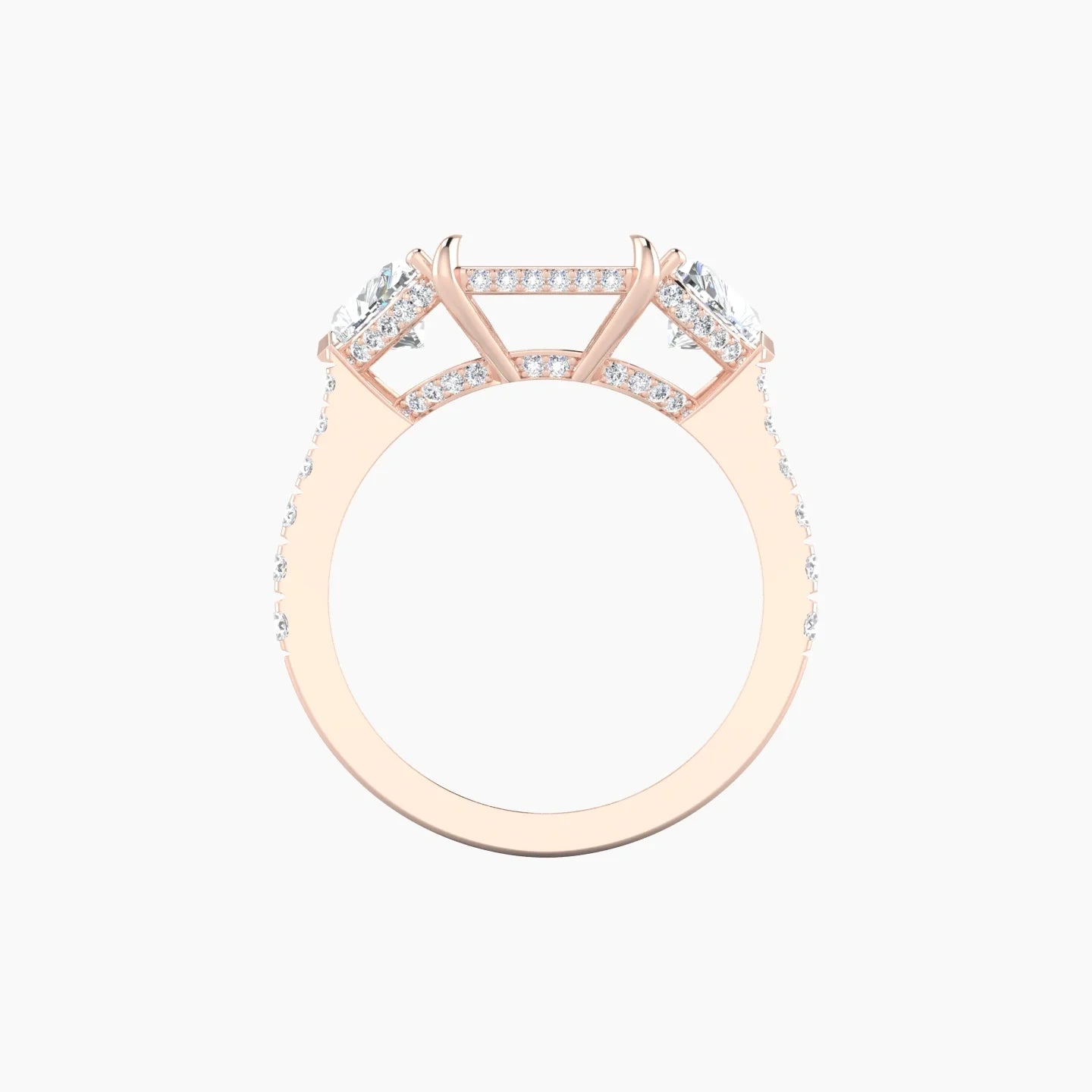 Heart Trilogy with Reverse Shank | 18k Rose Gold 5-7.99 ct Radiant Cut Ring Setting