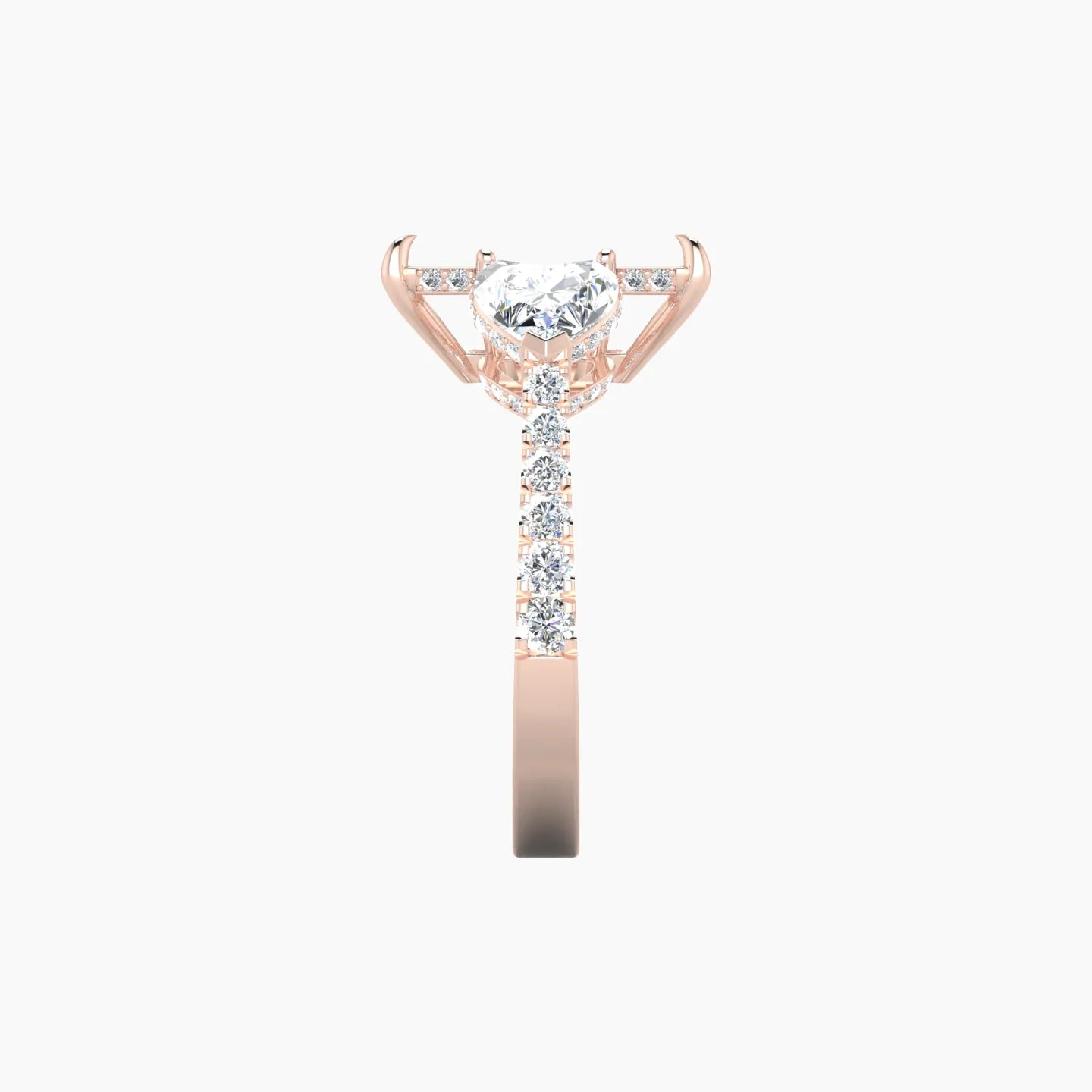 Heart Trilogy with Reverse Shank | 18k Rose Gold 5-7.99 ct Radiant Cut Ring Setting