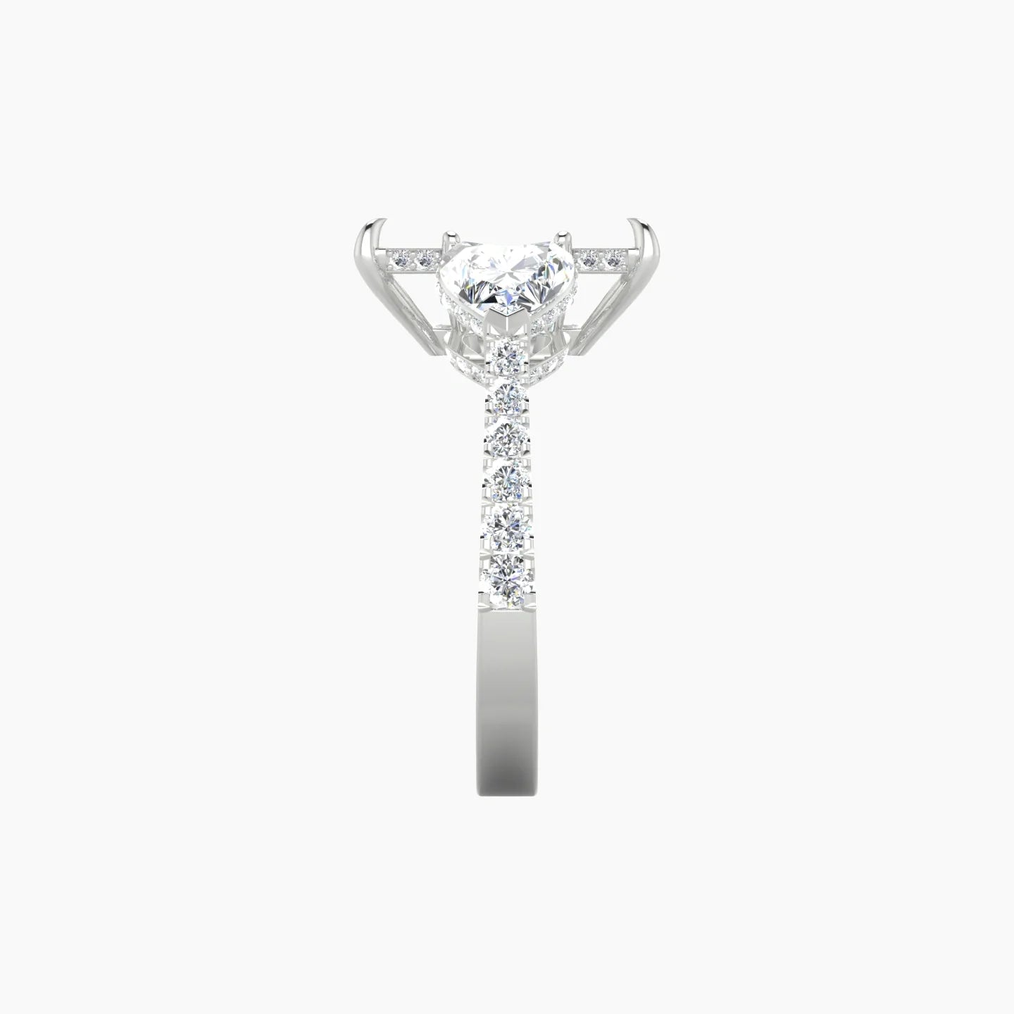 Heart Trilogy with Reverse Shank | 18k White Gold 5-7.99 ct Radiant Cut Ring Setting