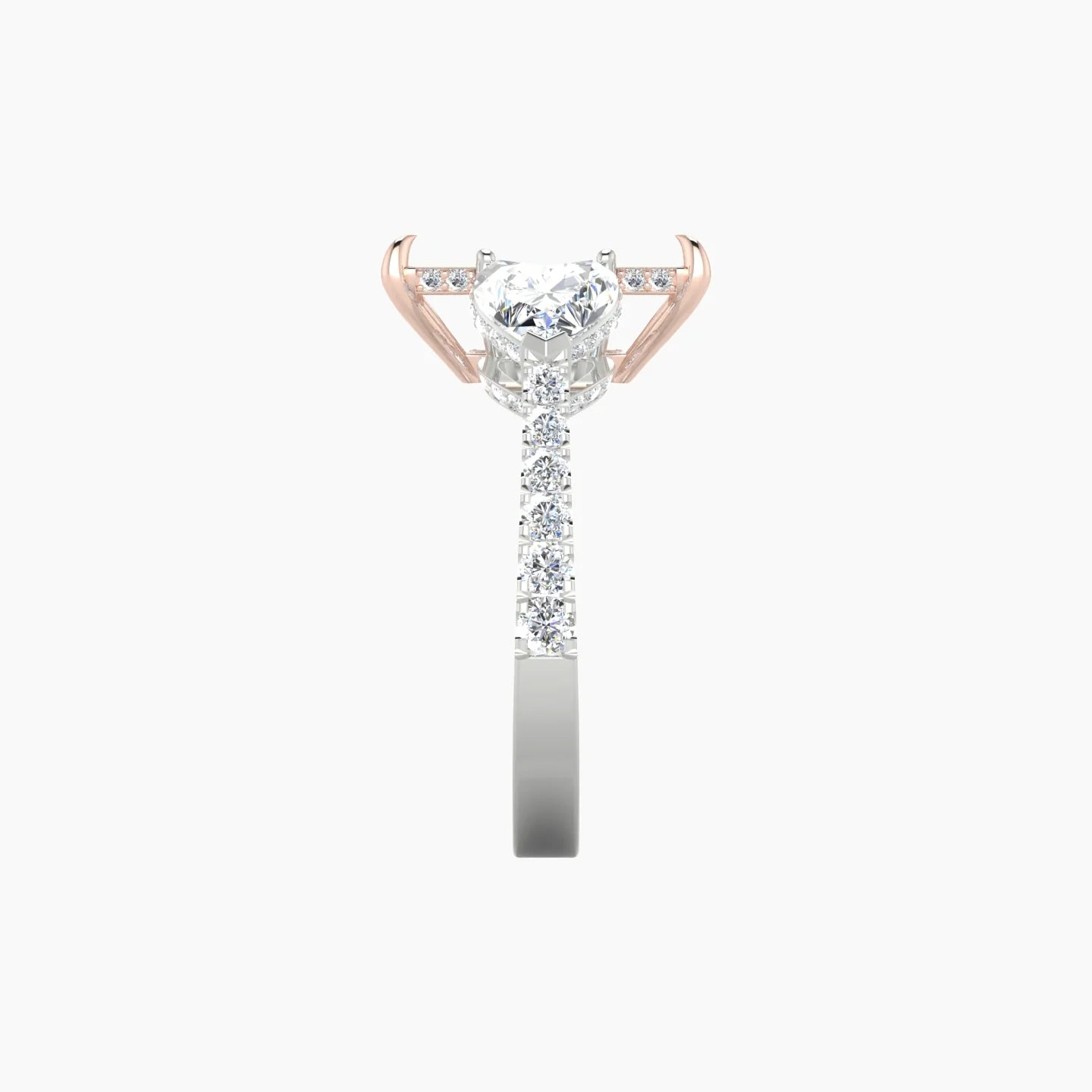 Heart Trilogy with Reverse Shank | 18k White & Rose Gold 5-7.99 ct Radiant Cut Ring Setting