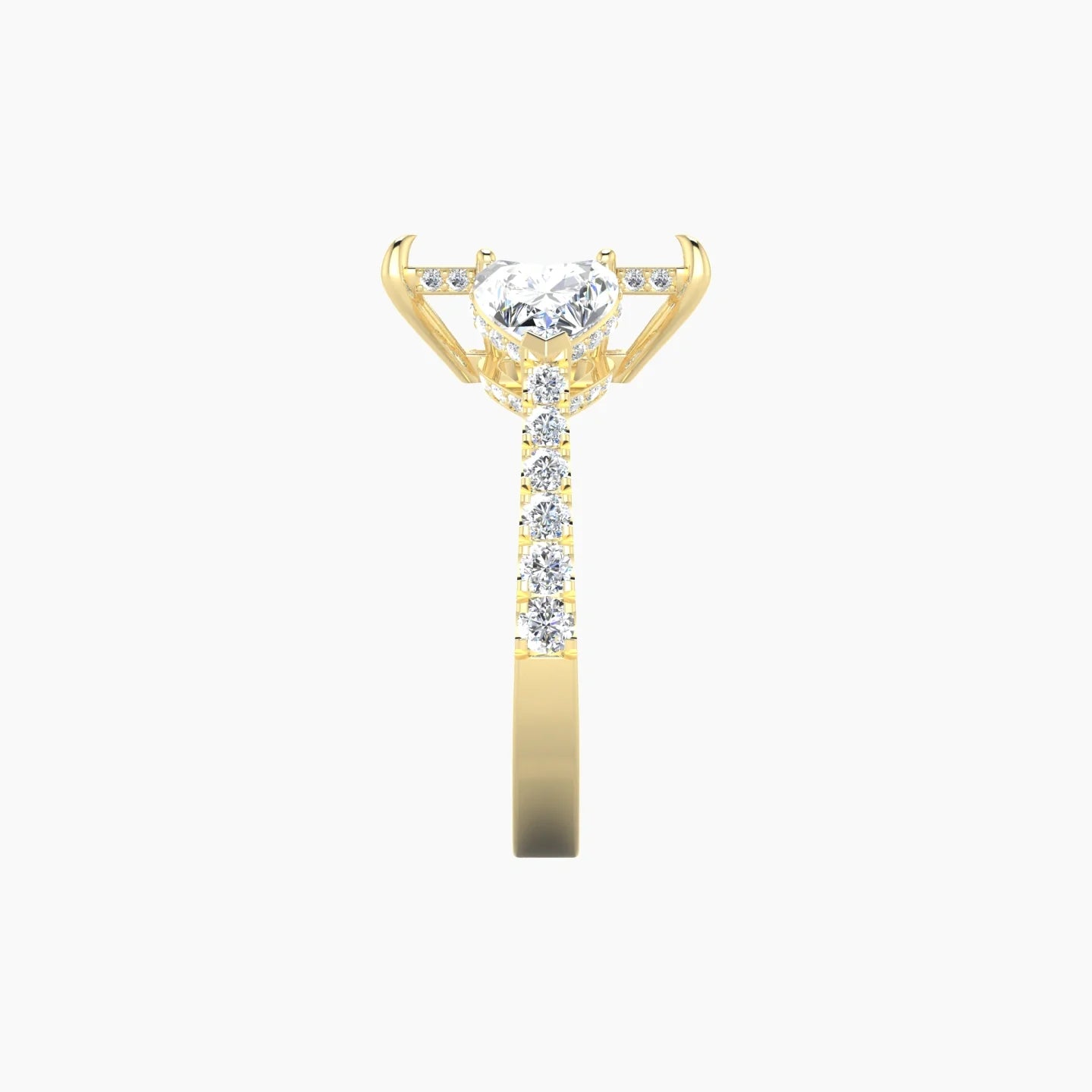 Heart Trilogy with Reverse Shank | 18k Yellow Gold 5-7.99 ct Radiant Cut Ring Setting