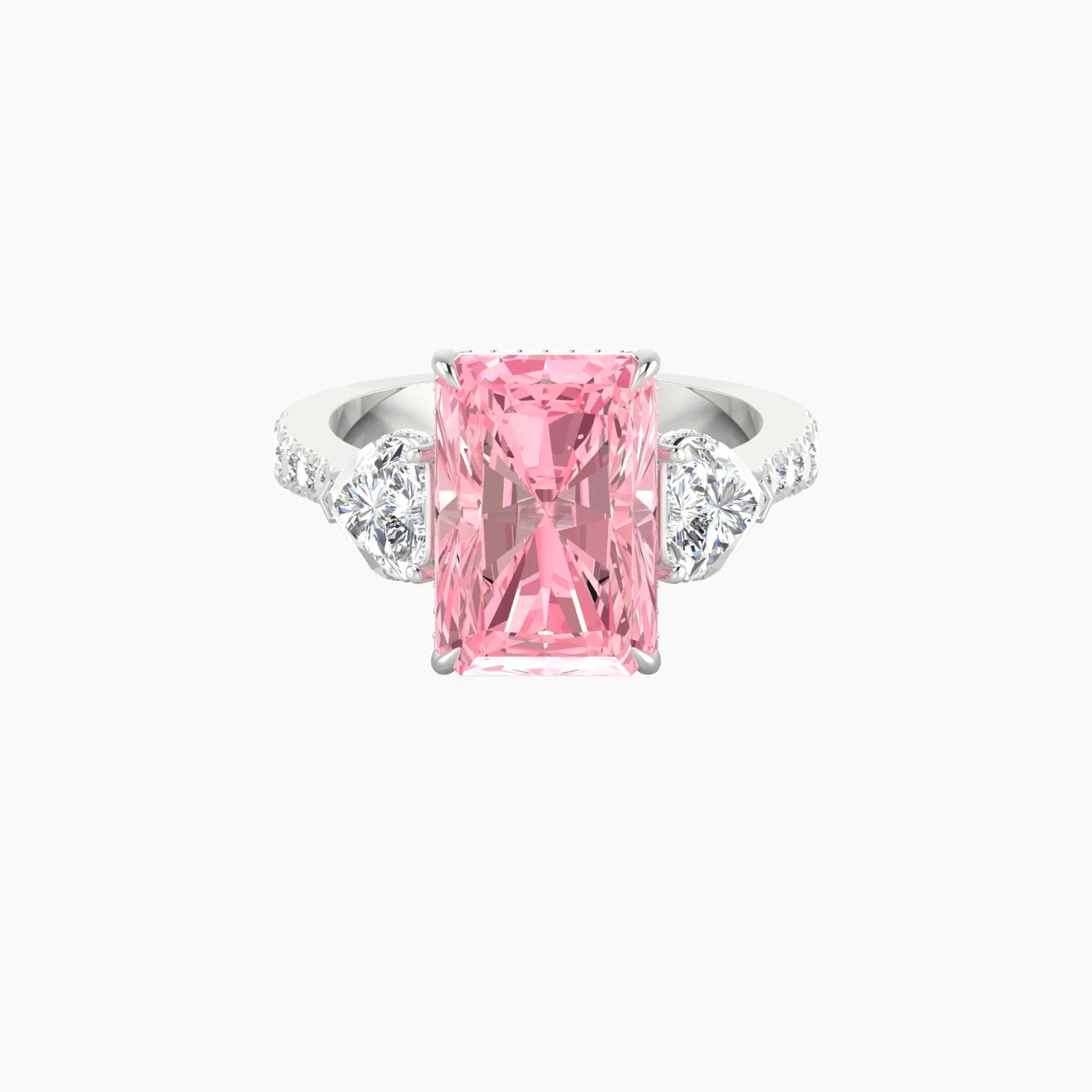 Intricate Heart Trilogy with Reverse Shank | 18k White Gold 5 ct Radiant Blue Lab Diamond Ring