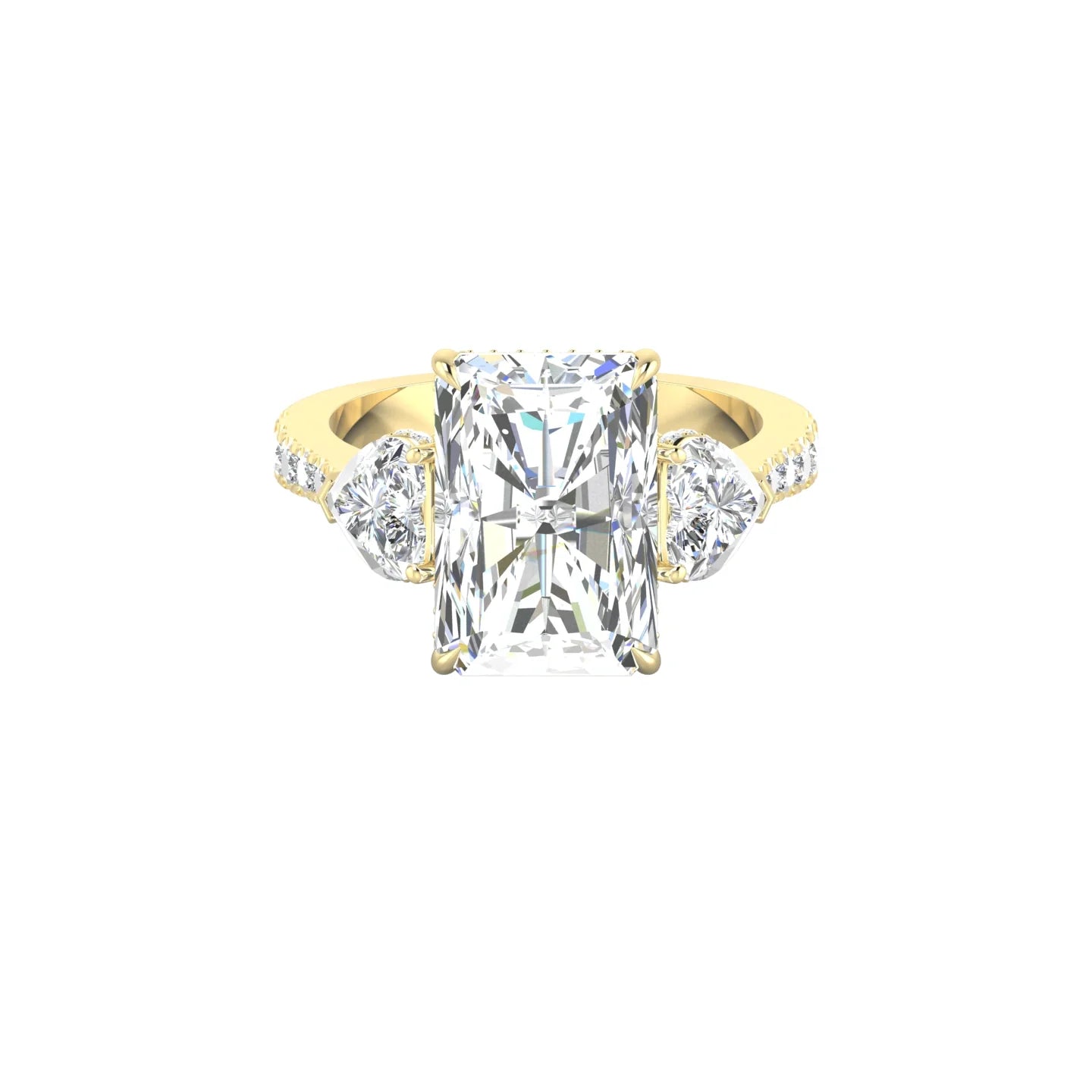 Heart Trilogy with Reverse Shank | 18k Yellow Gold 5 ct Radiant Cut Ring