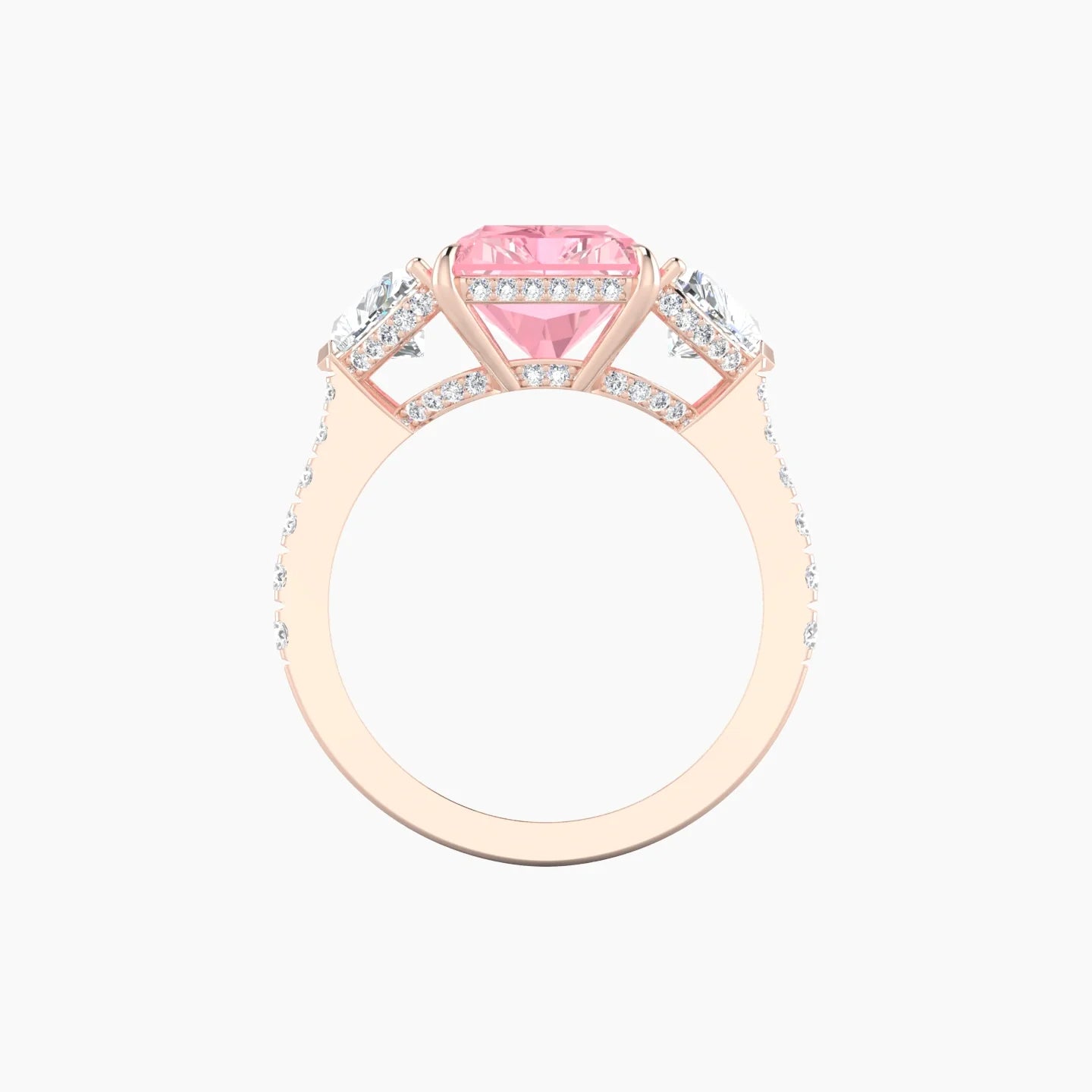 Intricate Heart Trilogy with Reverse Shank | 18k Rose Gold 5 ct Radiant White Lab Diamond Ring
