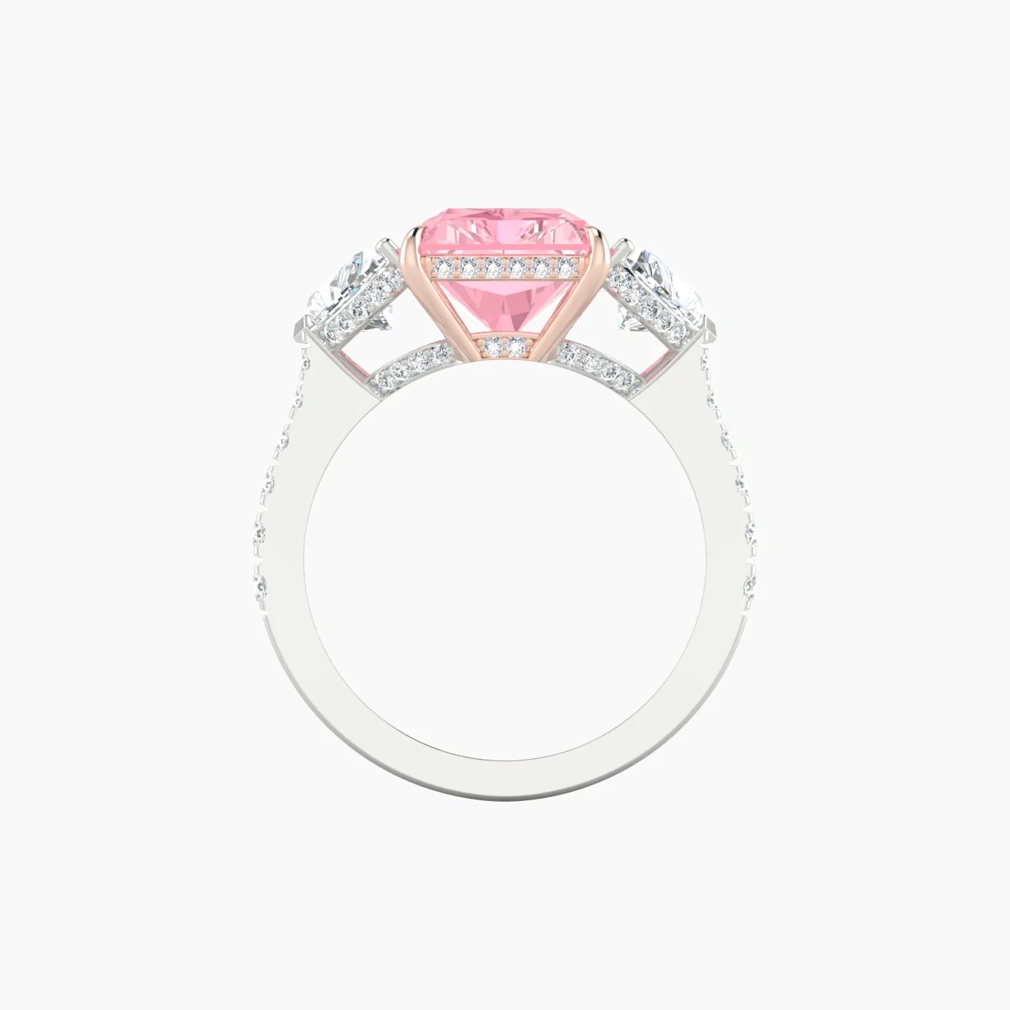 Heart Trilogy with Reverse Shank | 18k White & Rose Gold 5 ct Radiant Cut Ring