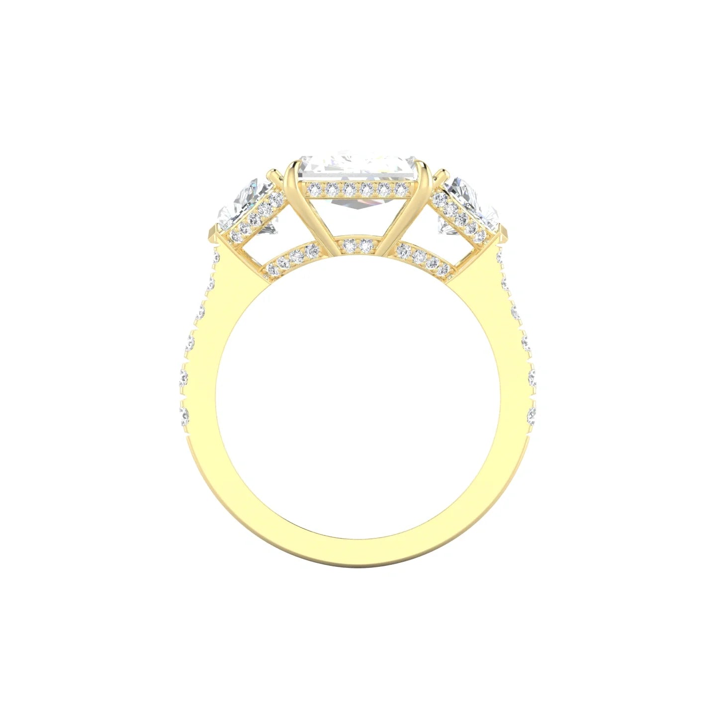 Heart Trilogy with Reverse Shank | 18k Yellow Gold 5 ct Radiant Cut Ring