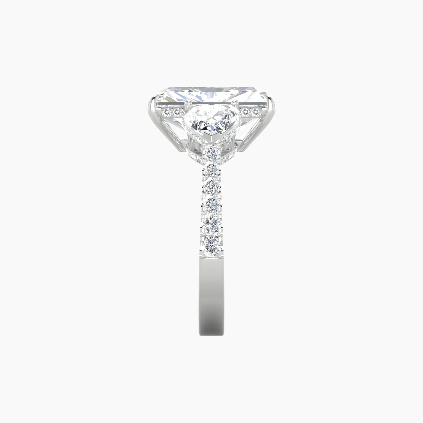Heart Trilogy with Reverse Shank | 18k White Gold 5 ct Radiant Cut Ring