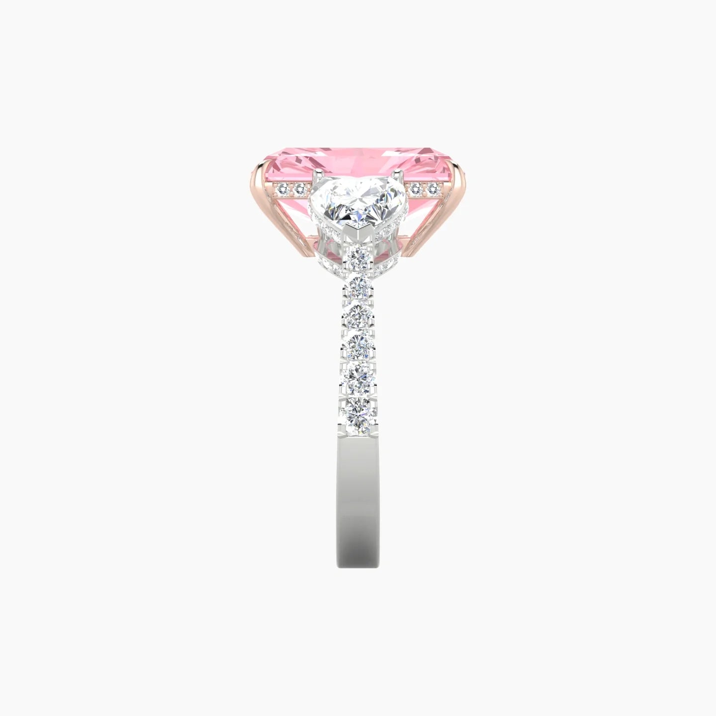 Intricate Heart Trilogy with Reverse Shank | 18k White & Rose Gold 5 ct Radiant Blue Lab Diamond Ring