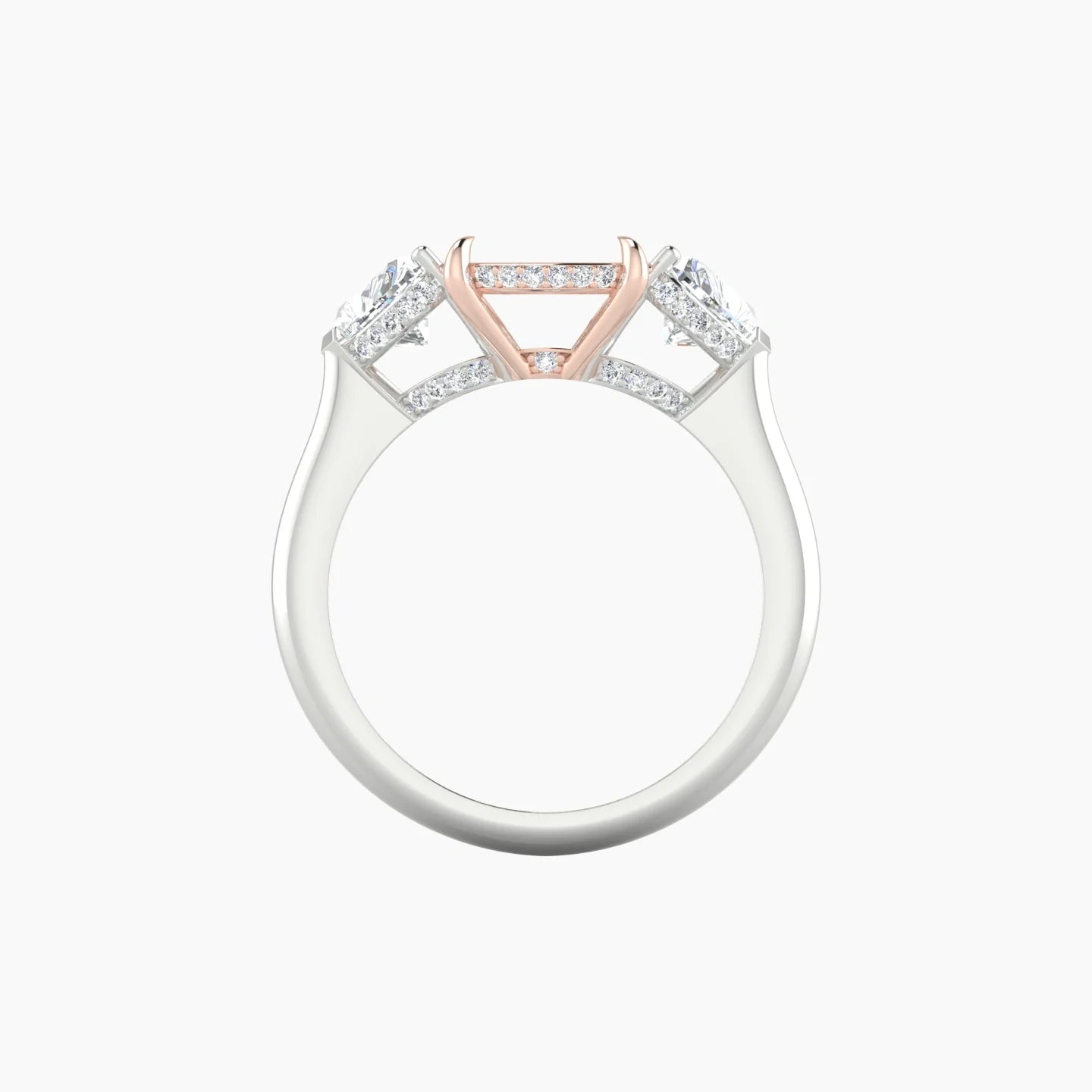 Heart Trilogy | 18k White & Rose Gold 5-7.99 ct Cushion Cut Ring Setting