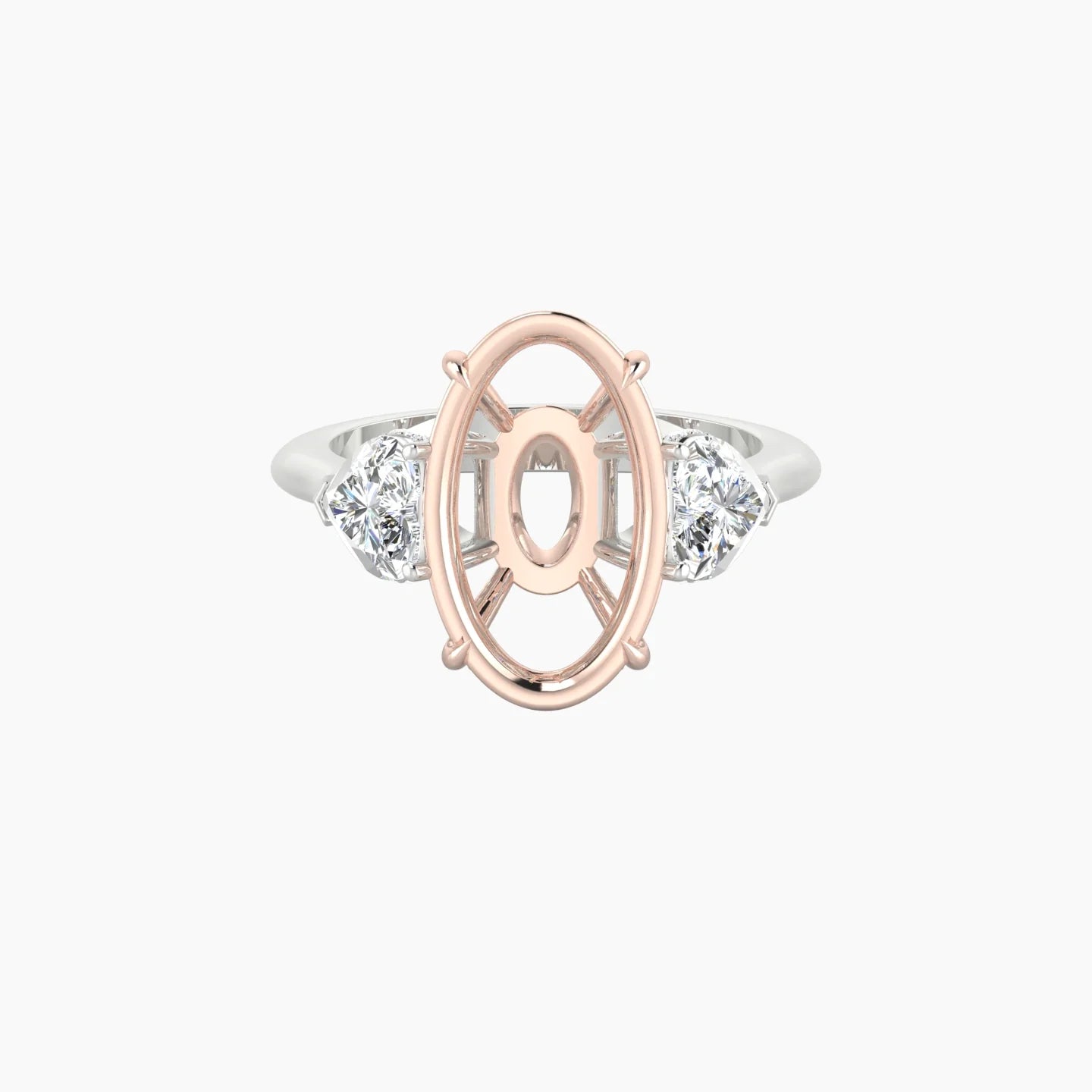 Heart Trilogy | 18k White & Rose Gold 5-7.99 ct Oval Cut Ring Setting