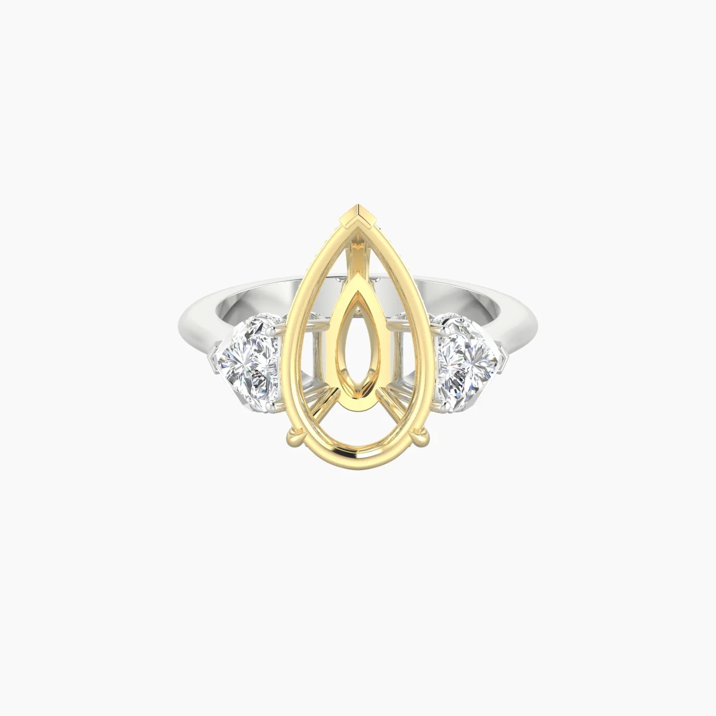 Heart Trilogy | 18k White & Yellow Gold 5-7.99 ct Pear Cut Ring Setting