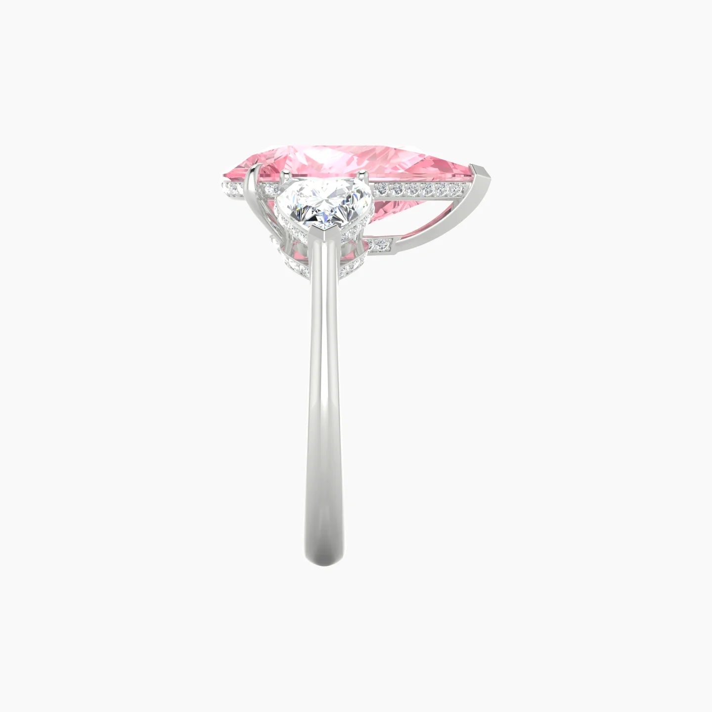 Intricate Heart Trilogy | 18k White Gold 5 ct Pear Pink Lab Diamond Ring