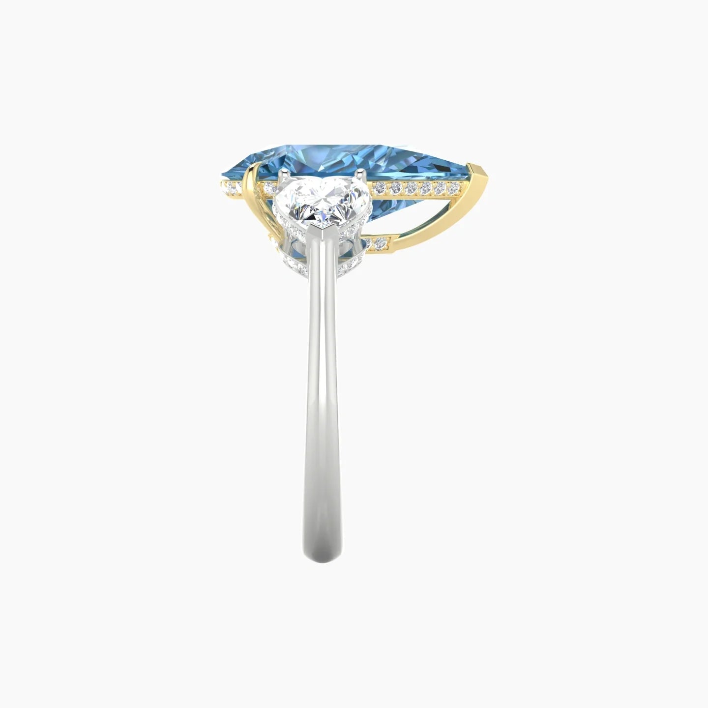 Intricate Heart Trilogy | 18k White & Yellow Gold 5 ct Pear Blue Lab Diamond Ring