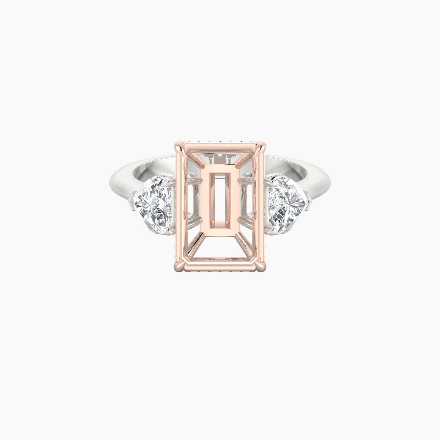 Heart Trilogy | 18k White & Rose Gold 5-7.99 ct Radiant Cut Ring Setting