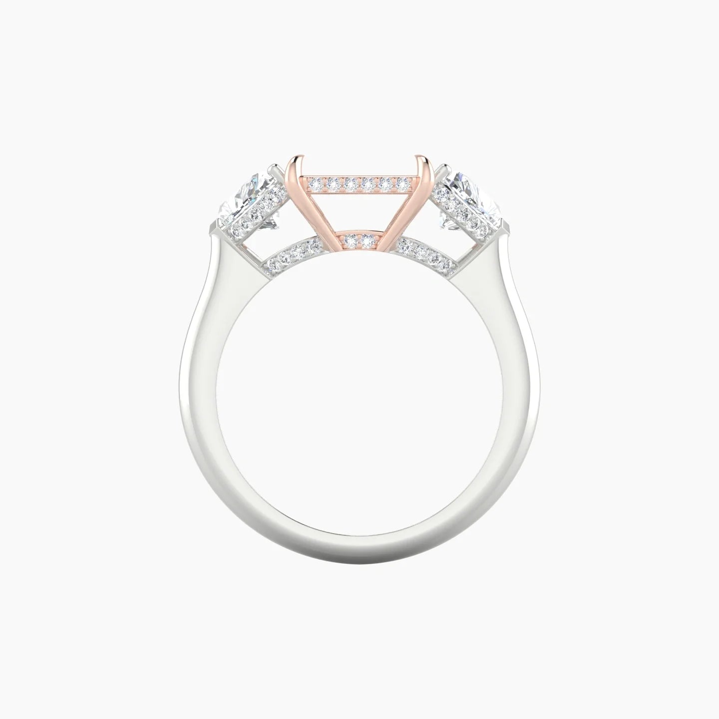 Heart Trilogy | 18k White & Rose Gold 5-7.99 ct Radiant Cut Ring Setting