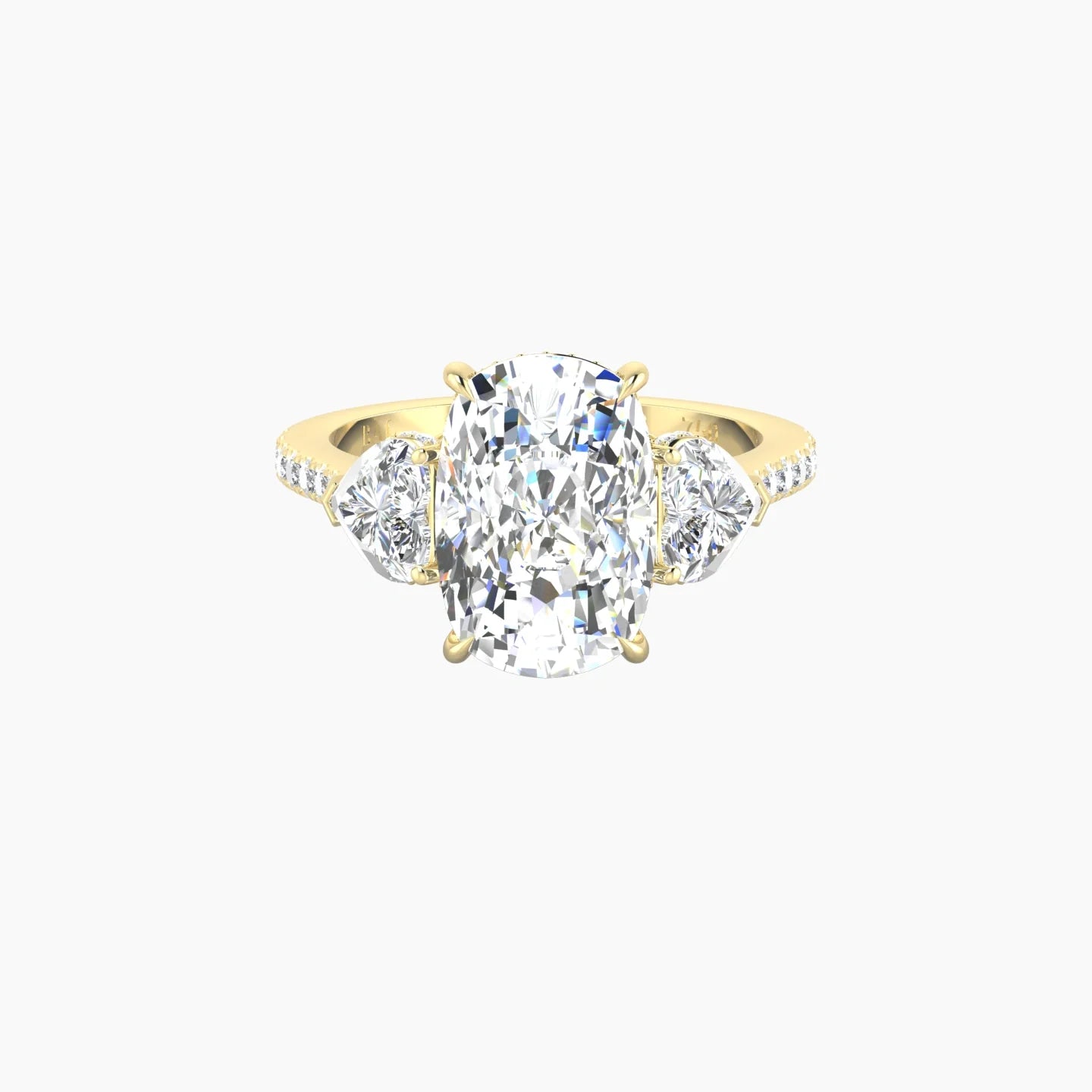 Intricate Heart Trilogy with Straight Shank | 18k Yellow Gold 5 ct Cushion White Lab Diamond Ring