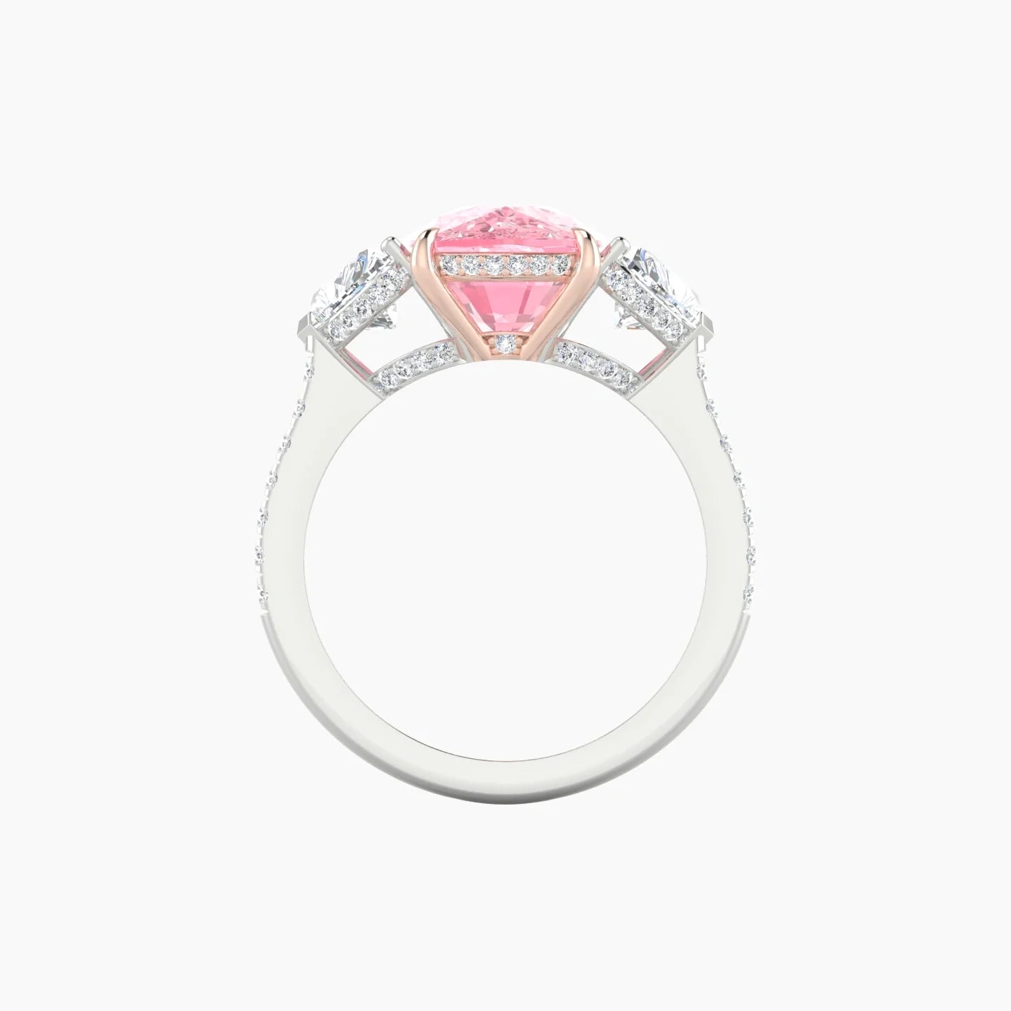 Heart Trilogy with Straight Shank | 18k White & Rose Gold 5 ct Cushion Cut Ring