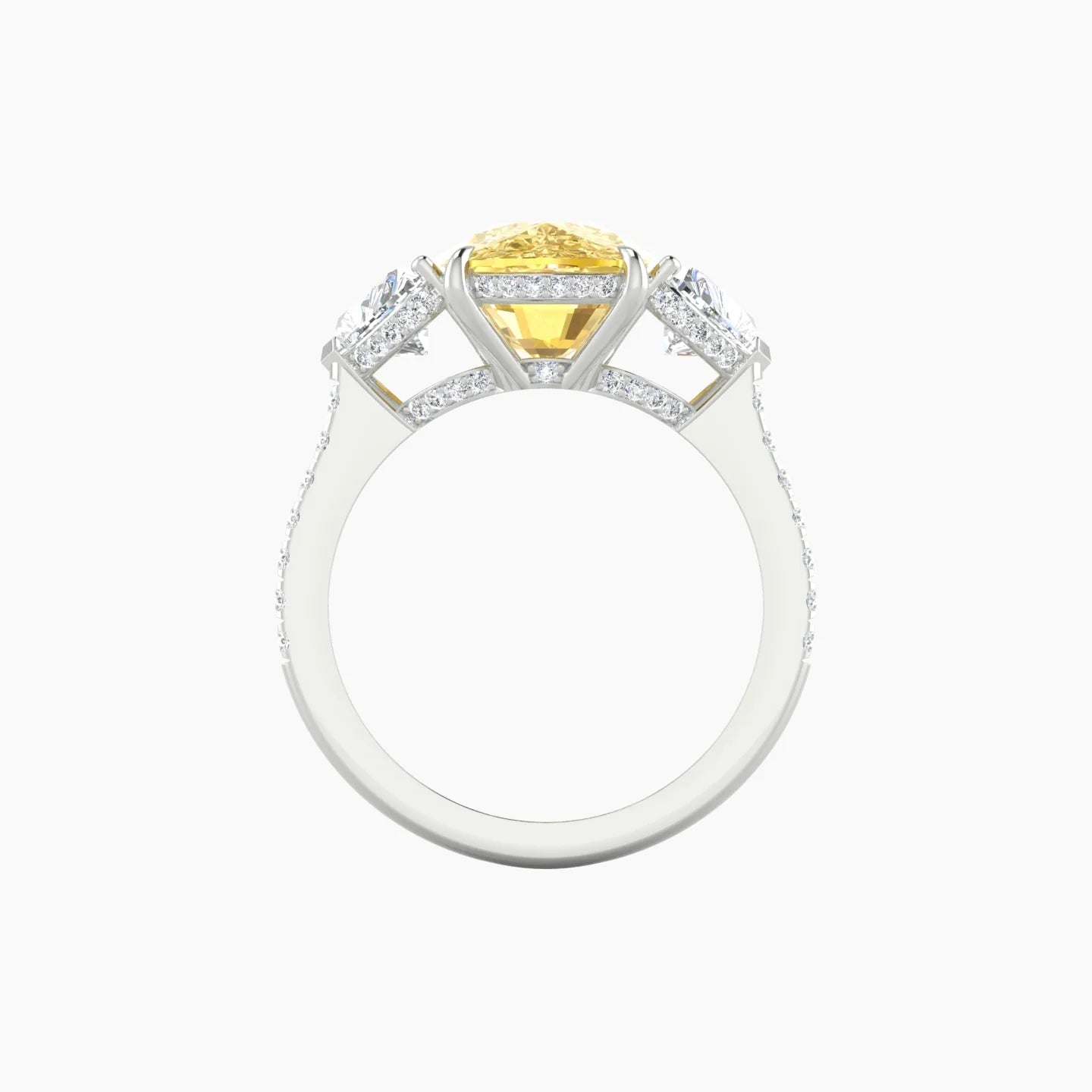 Heart Trilogy with Straight Shank | 18k White Gold 5 ct Cushion Cut Ring
