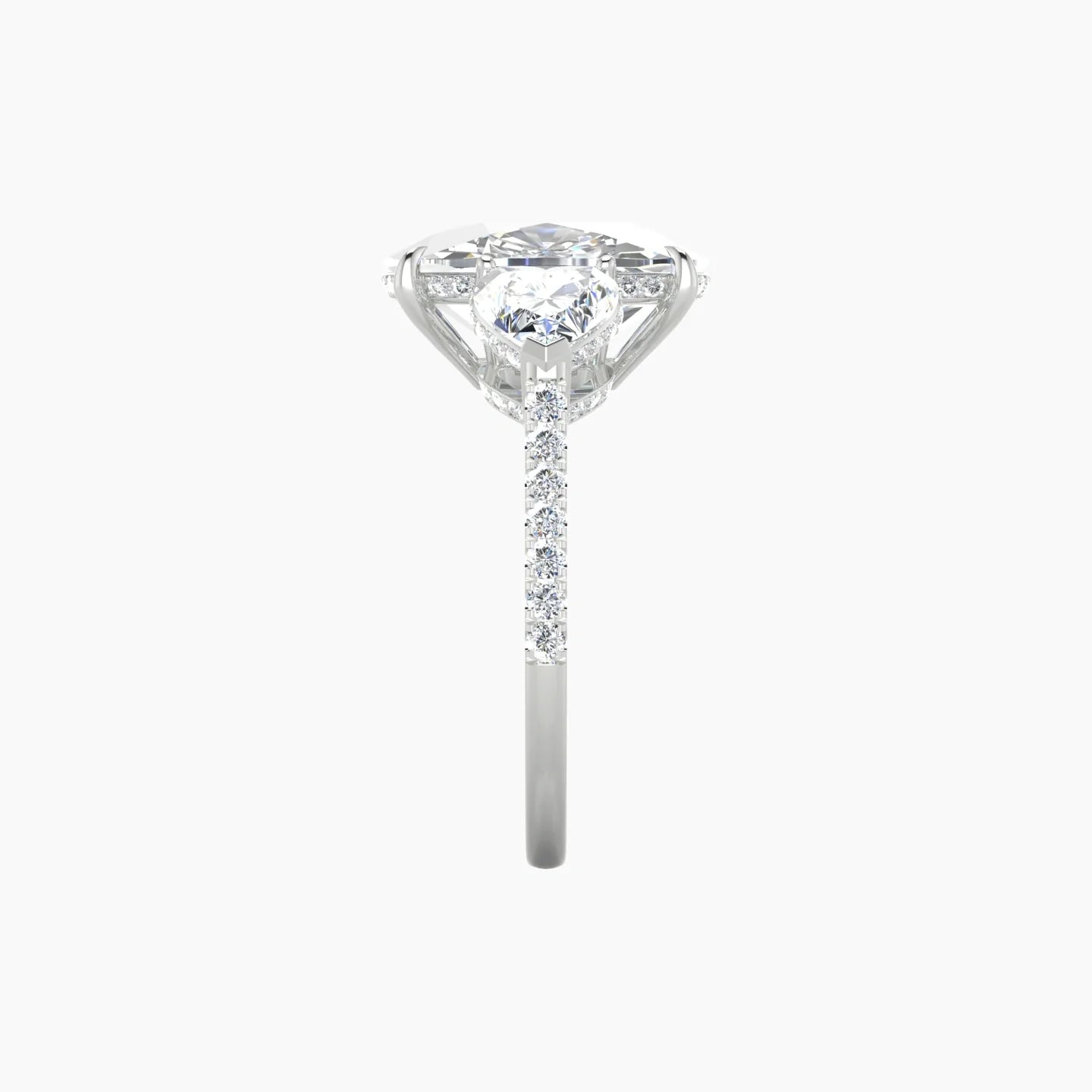 Intricate Heart Trilogy with Straight Shank | 18k White Gold 5 ct Cushion Blue Lab Diamond Ring