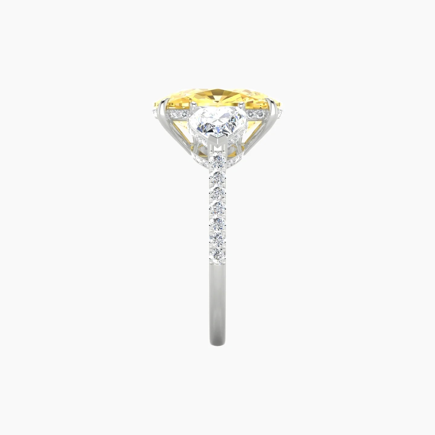 Heart Trilogy with Straight Shank | 18k White Gold 5 ct Cushion Cut Ring