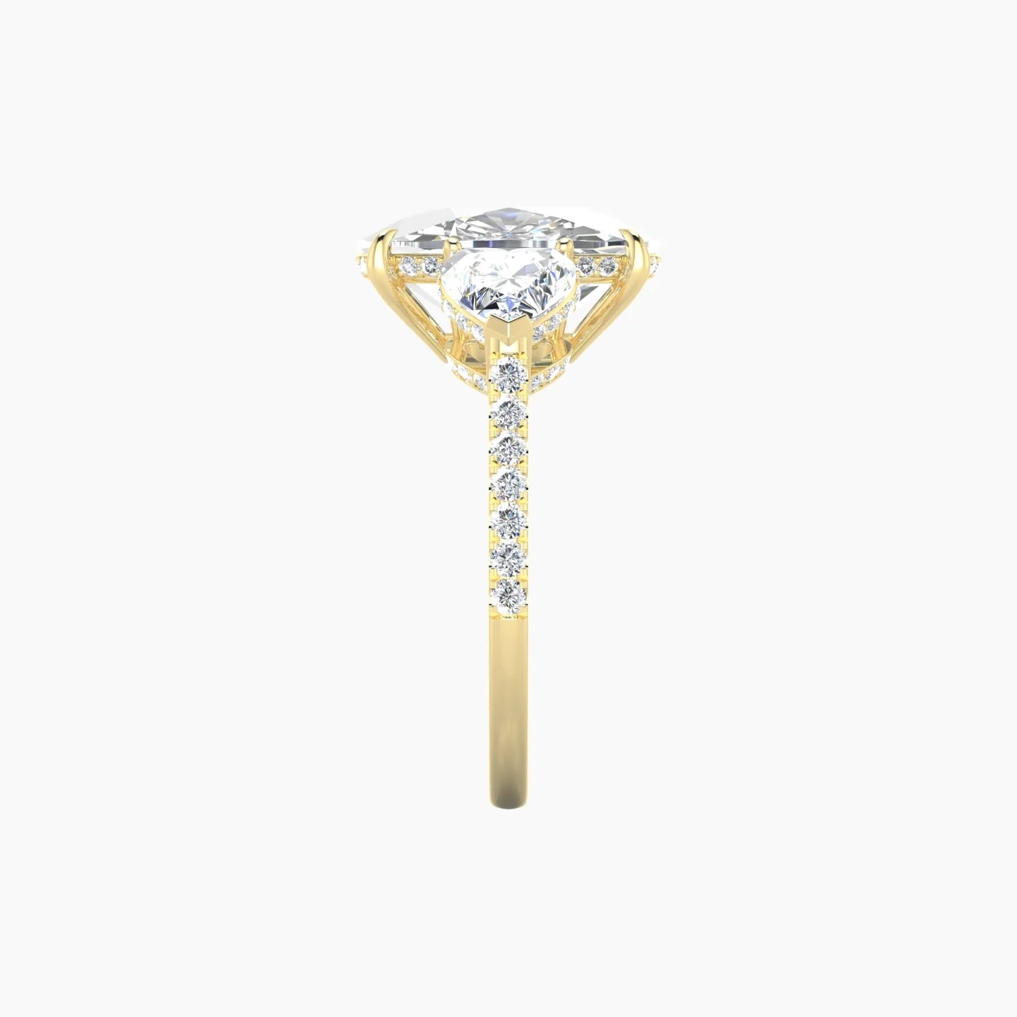 Intricate Heart Trilogy with Straight Shank | 18k Yellow Gold 5 ct Cushion White Lab Diamond Ring