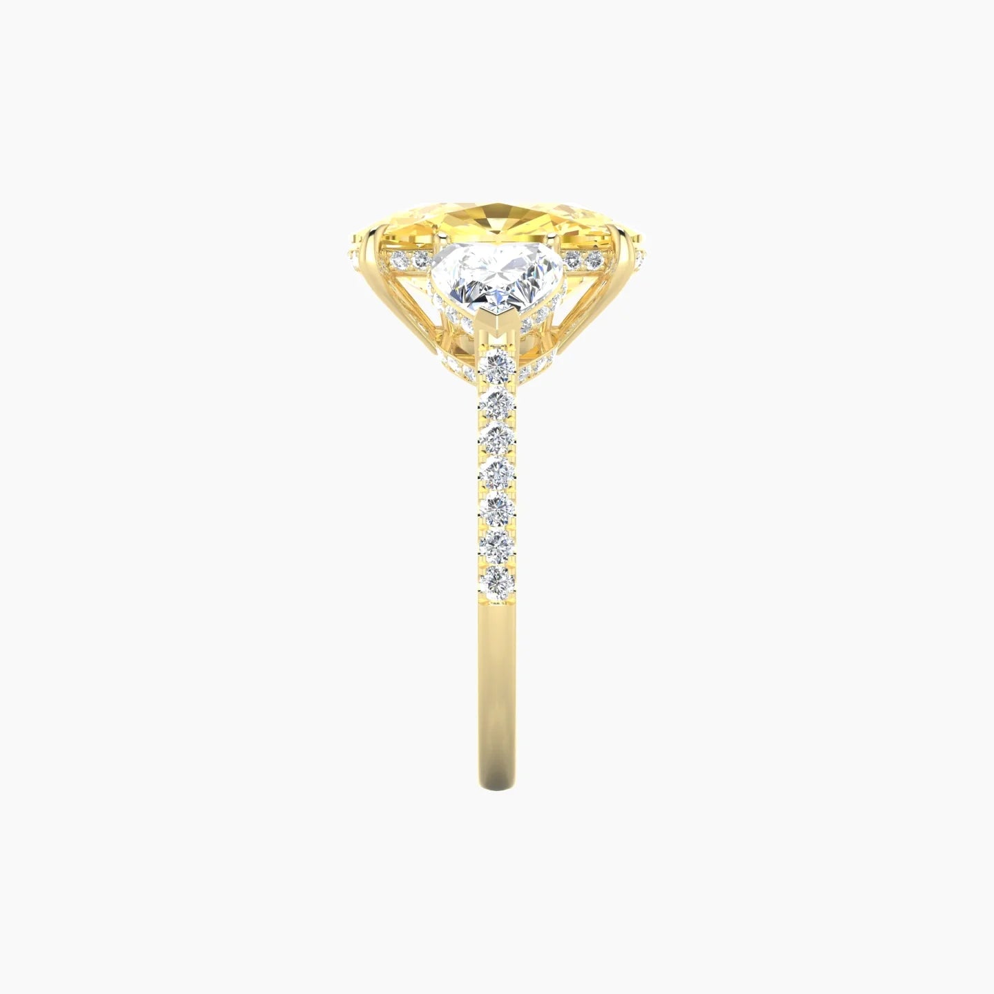 Heart Trilogy with Straight Shank | 18k Yellow Gold 5 ct Cushion Cut Ring