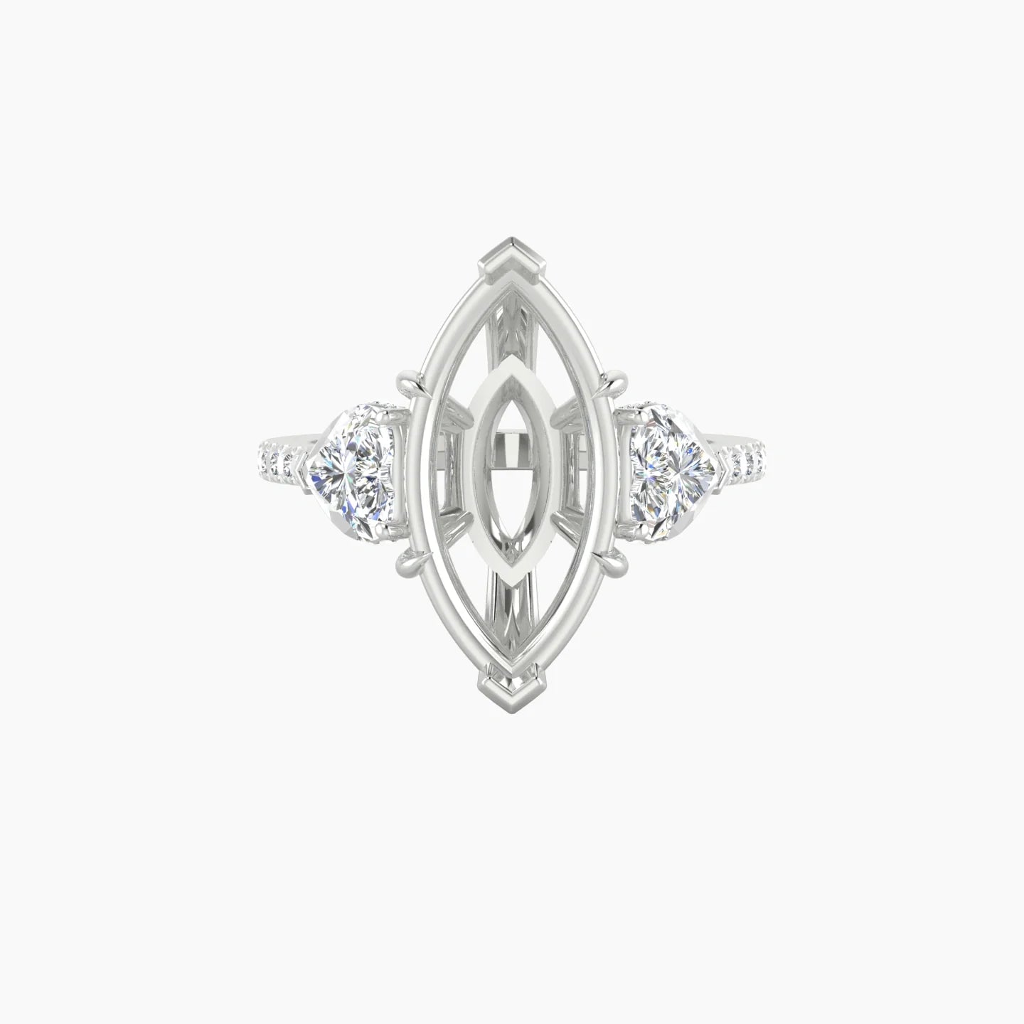 Heart Trilogy with Straight Shank | 18k White Gold 5-7.99 ct Marquise Cut Ring Setting