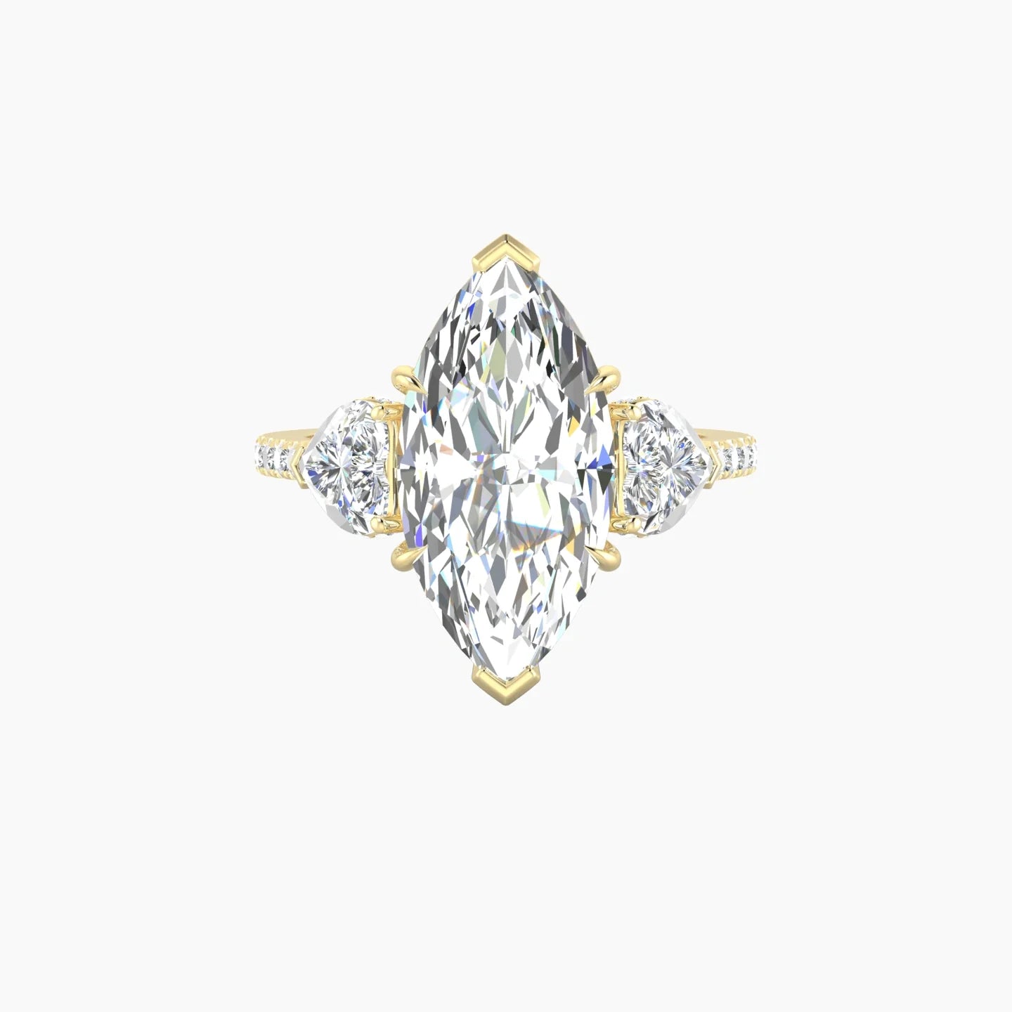 Intricate Heart Trilogy with Straight Shank | 18k Yellow Gold 5 ct Marquise White Lab Diamond Ring