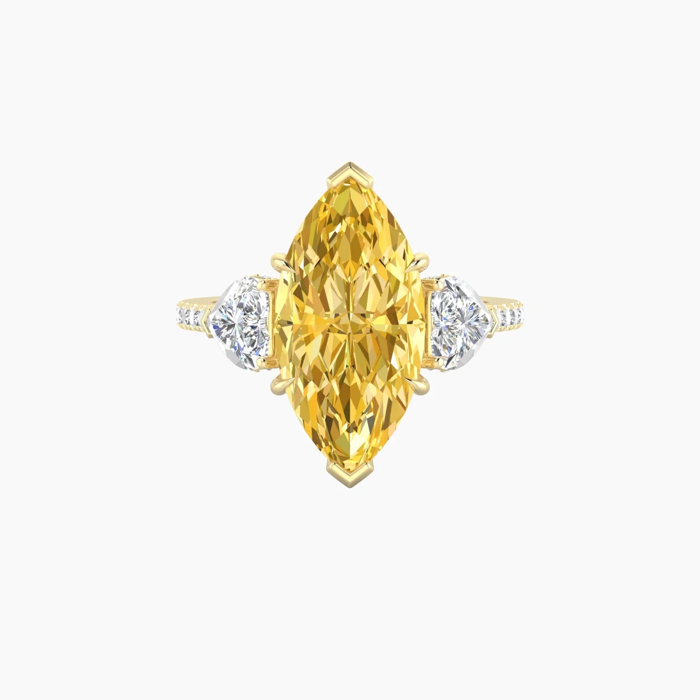Heart Trilogy with Straight Shank | 18k Yellow Gold 5 ct Marquise Cut Ring
