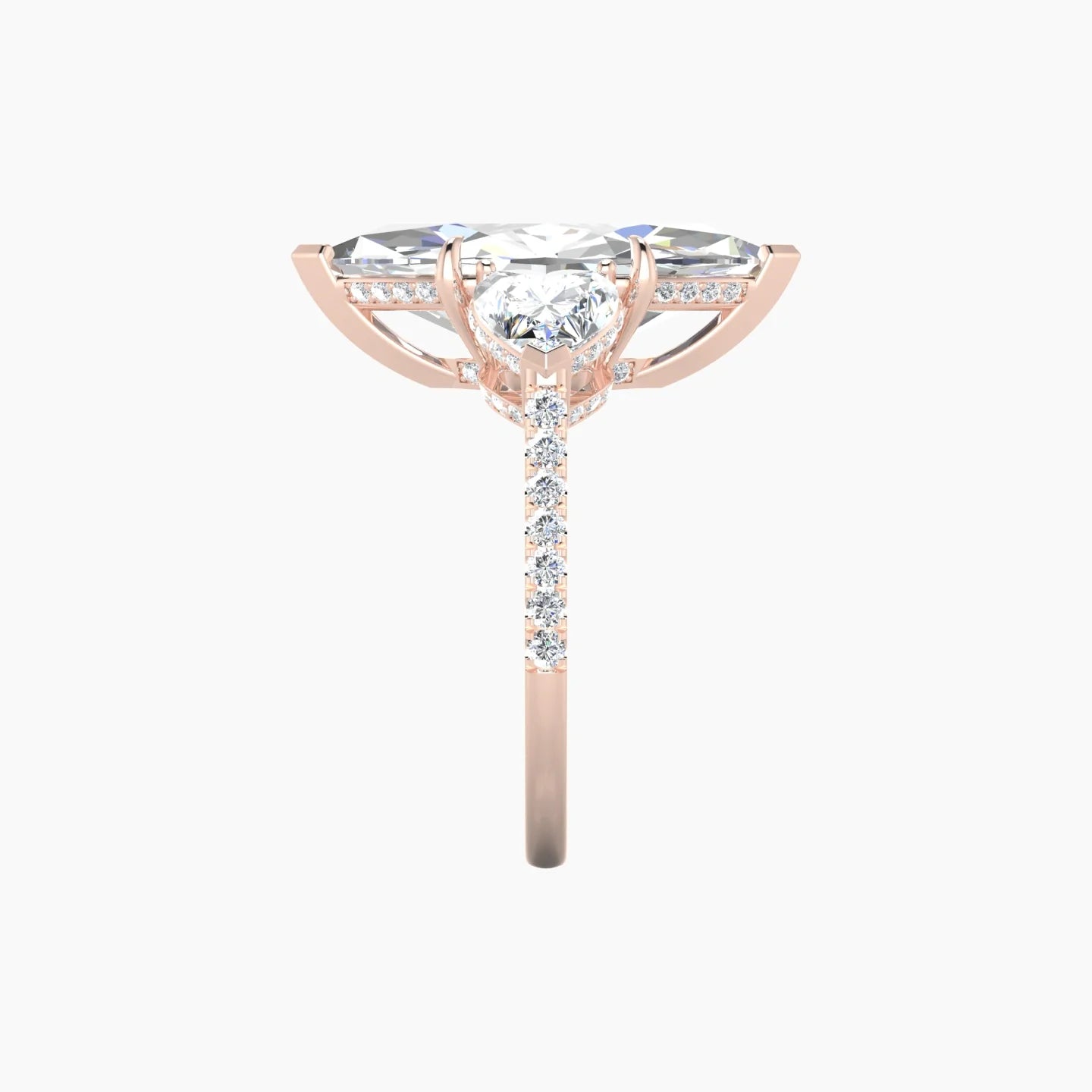 Intricate Heart Trilogy with Straight Shank | 18k Rose Gold 5 ct Marquise White Lab Diamond Ring