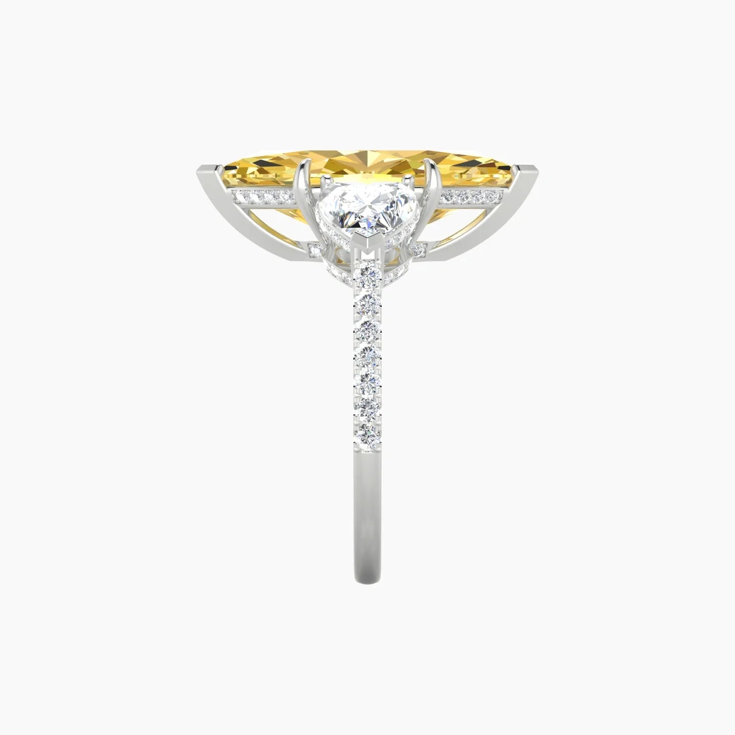 Heart Trilogy with Straight Shank | 18k White Gold 5 ct Marquise Cut Ring