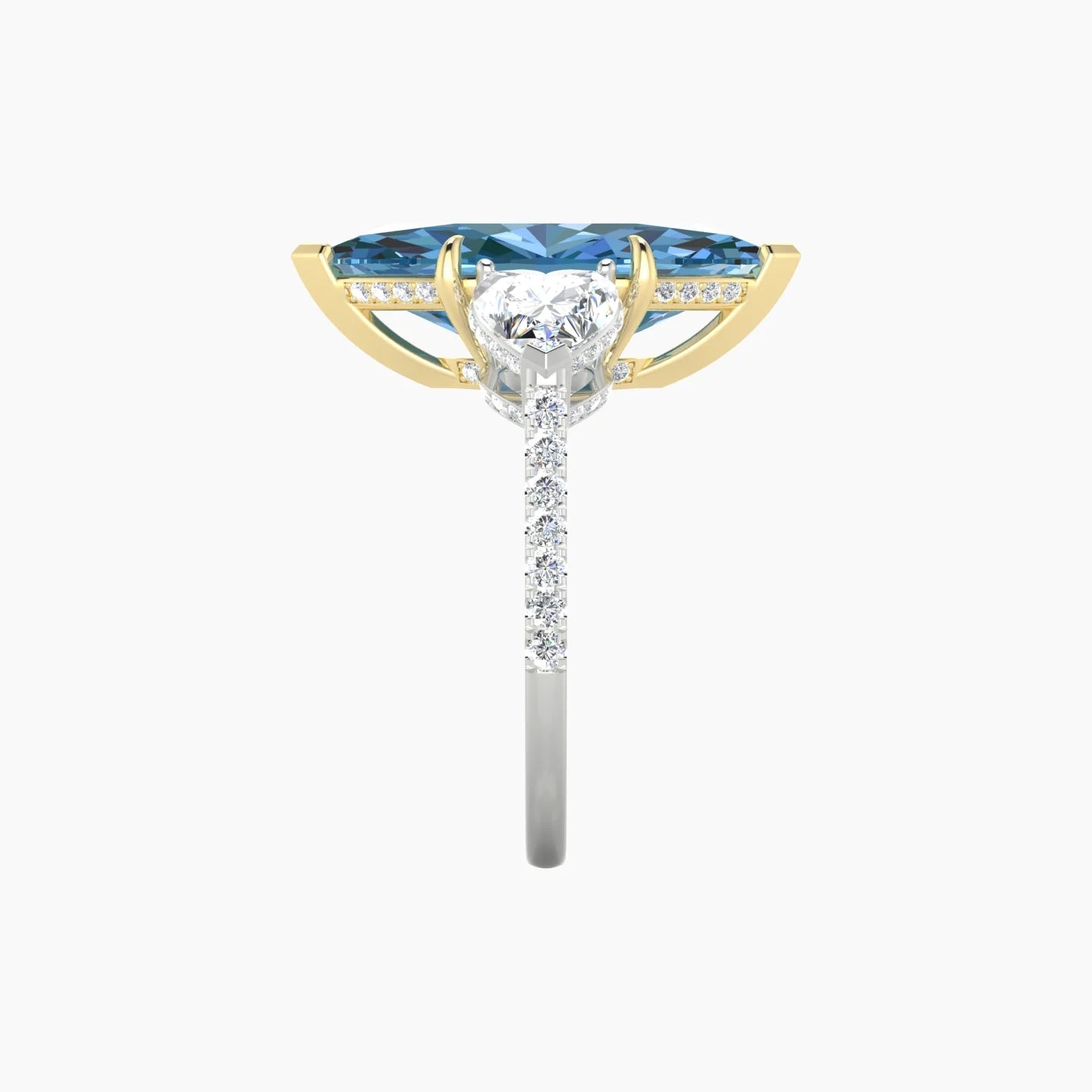 Intricate Heart Trilogy with Straight Shank | 18k White & Yellow Gold 5 ct Marquise Blue Lab Diamond Ring