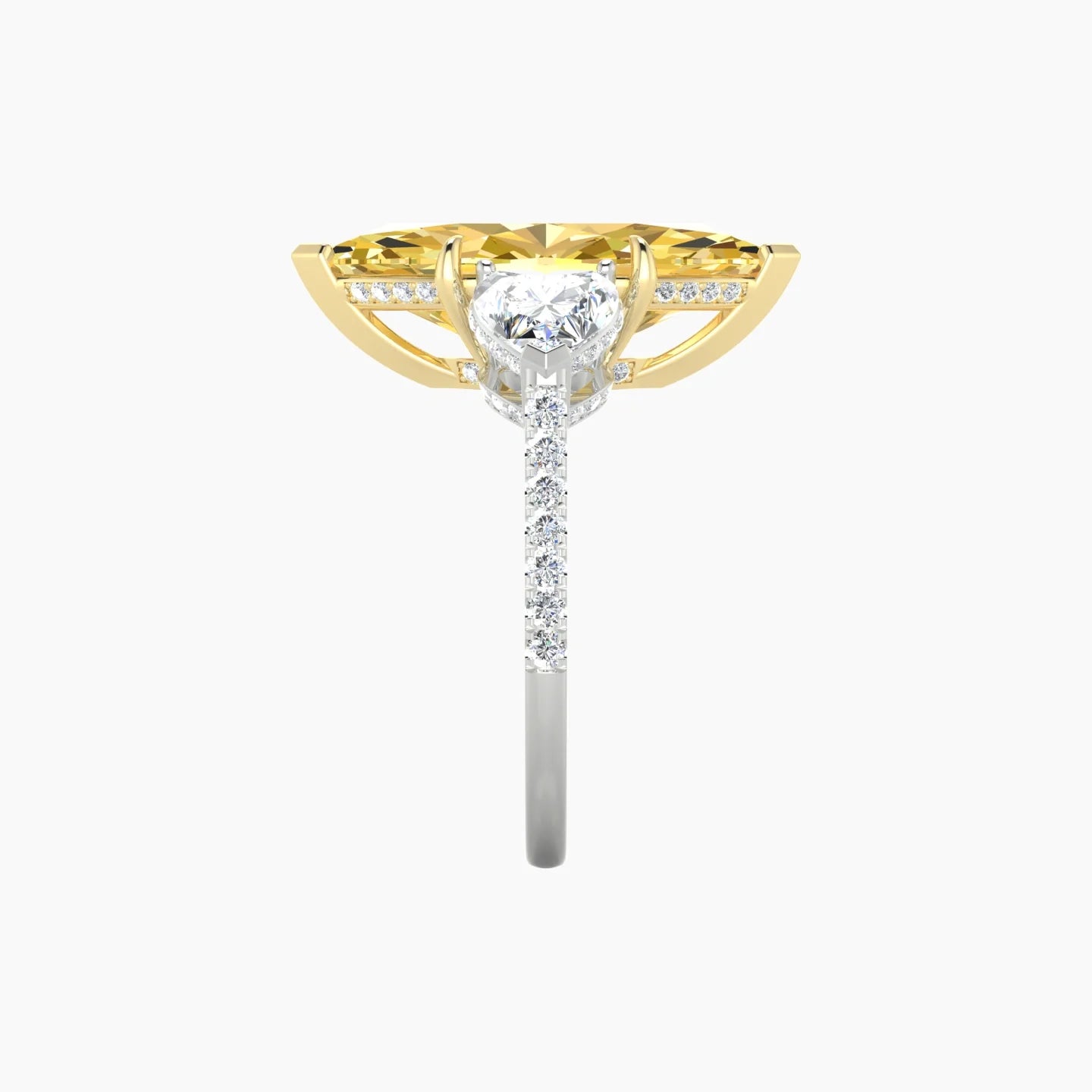 Heart Trilogy with Straight Shank | 18k White & Yellow Gold 5 ct Marquise Cut Ring