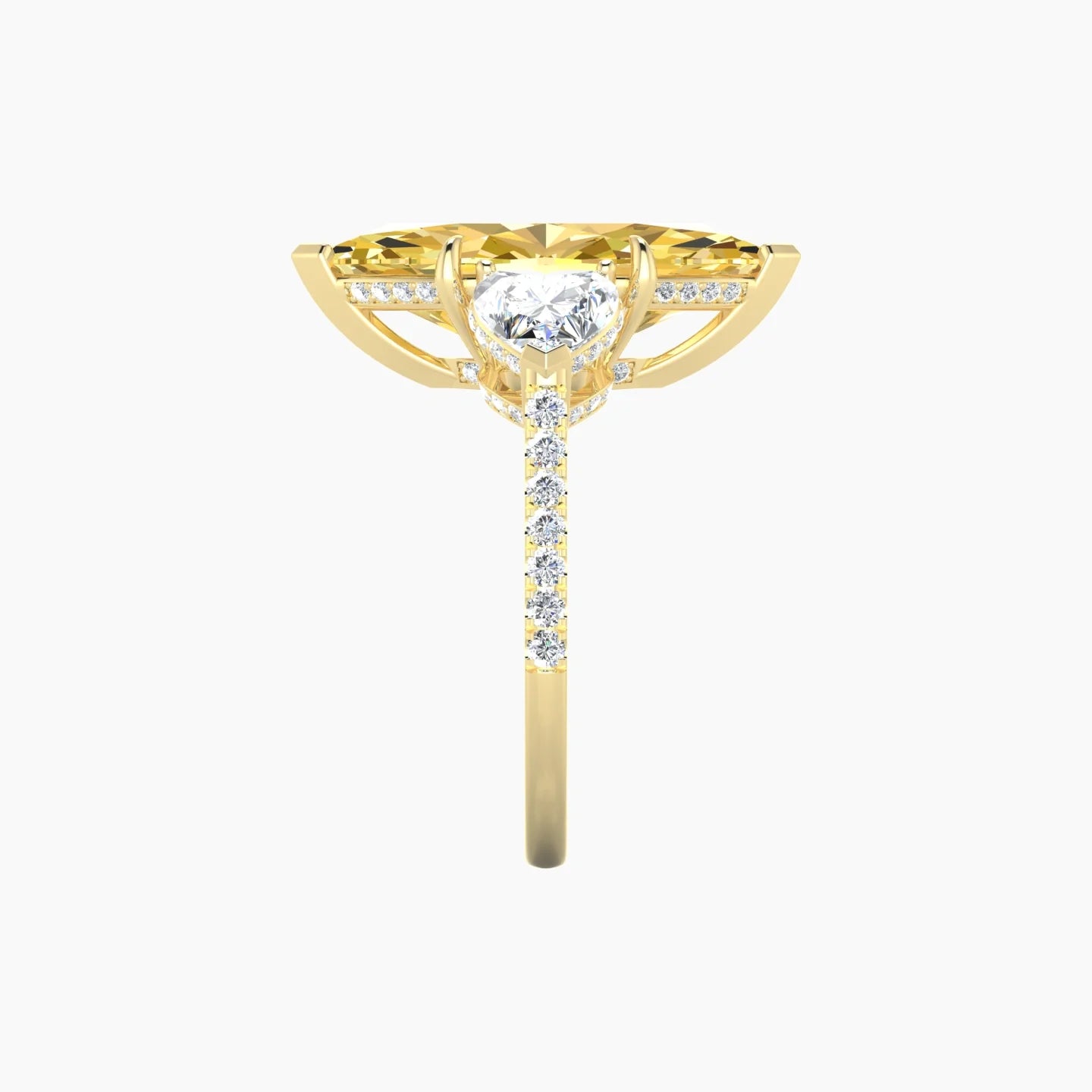 Heart Trilogy with Straight Shank | 18k Yellow Gold 5 ct Marquise Cut Ring