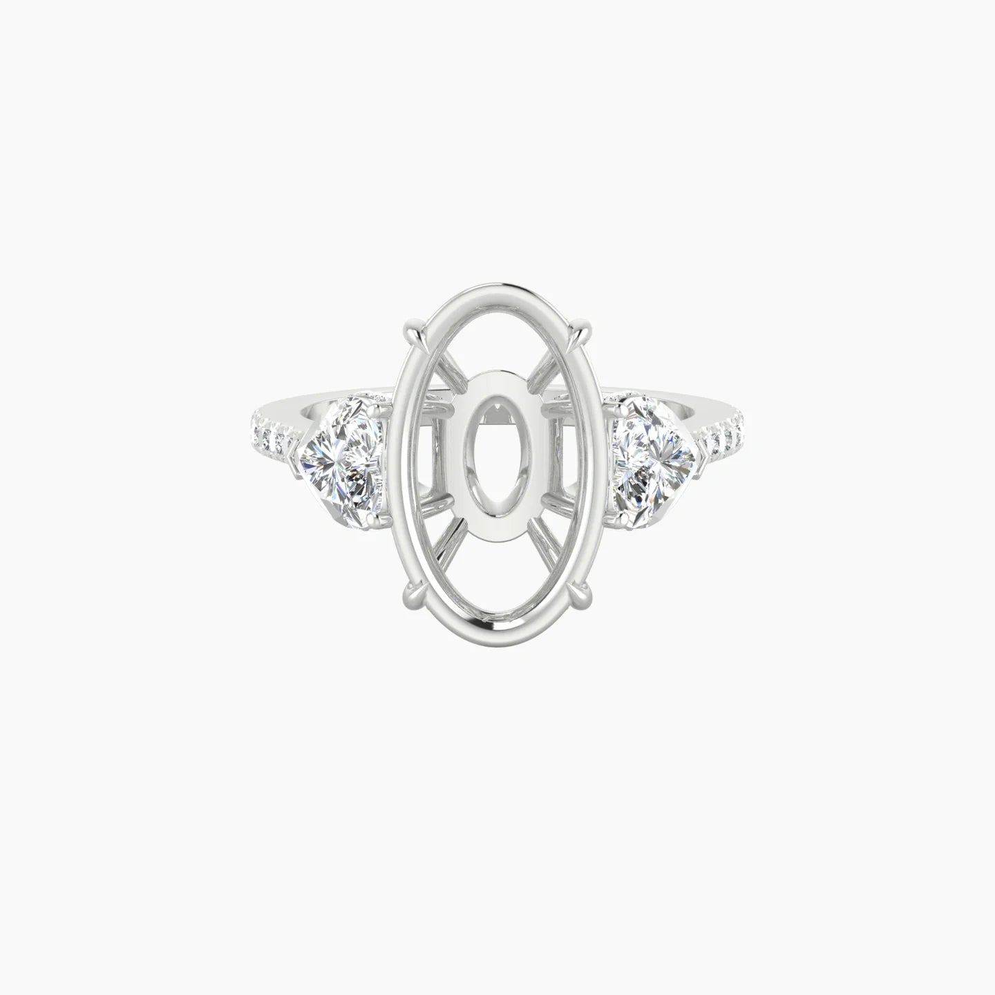 Heart Trilogy with Straight Shank | 18k White Gold 5-7.99 ct Oval Cut Ring Setting