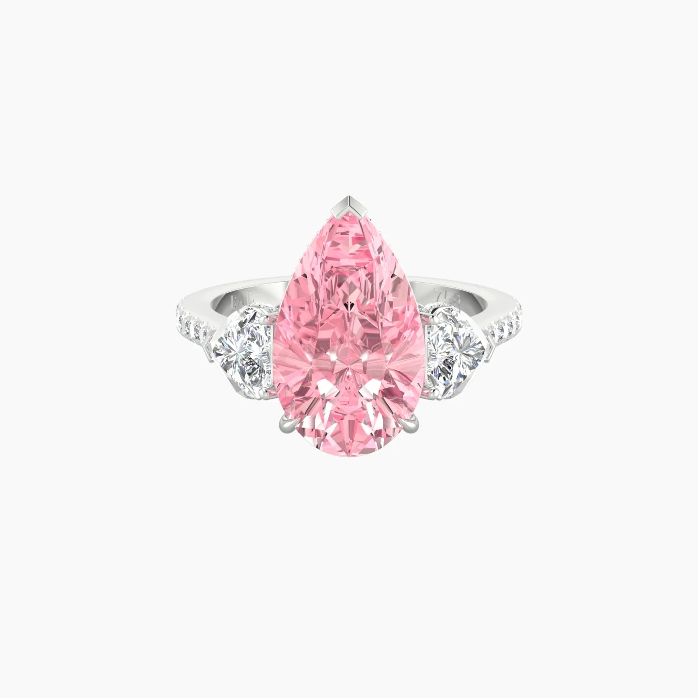 Intricate Heart Trilogy with Straight Shank | 18k White Gold 5 ct Pear Blue Lab Diamond Ring