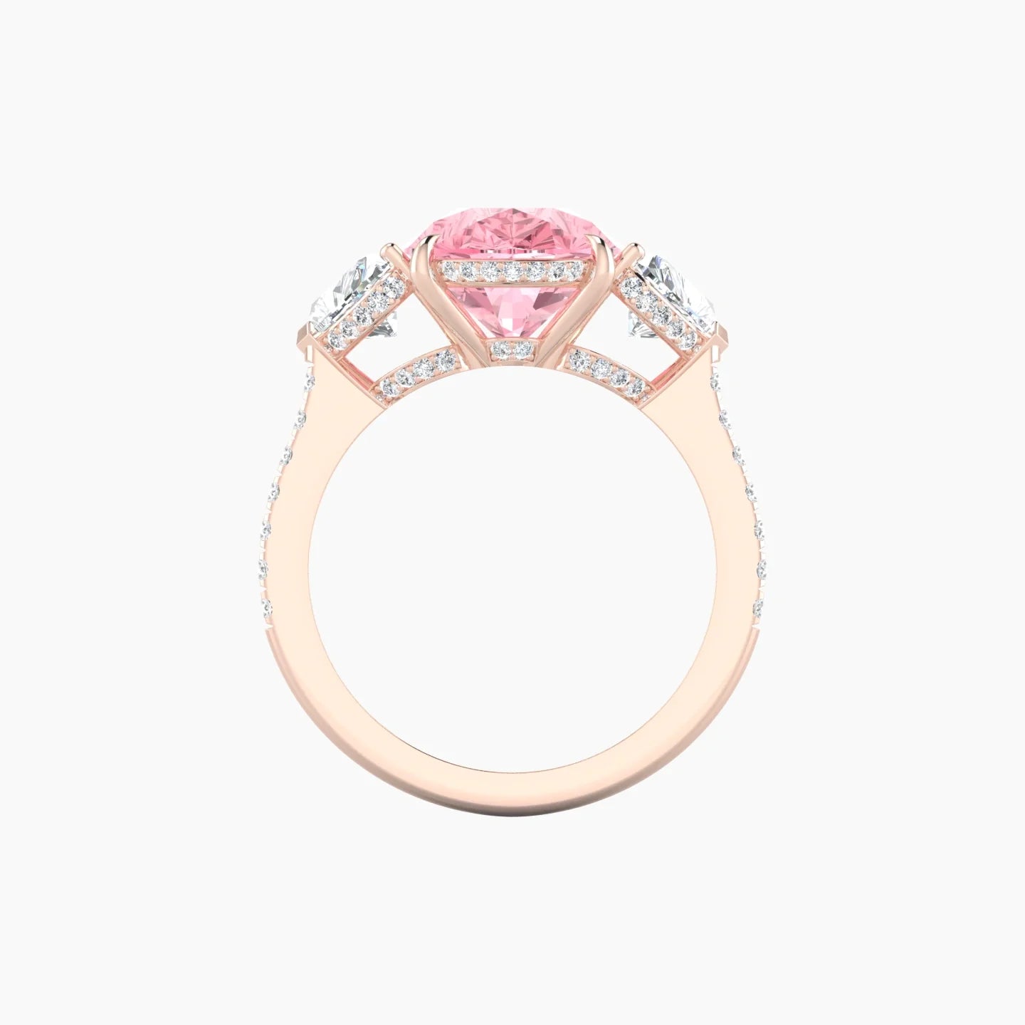 Intricate Heart Trilogy with Straight Shank | 18k Rose Gold 5 ct Pear White Lab Diamond Ring