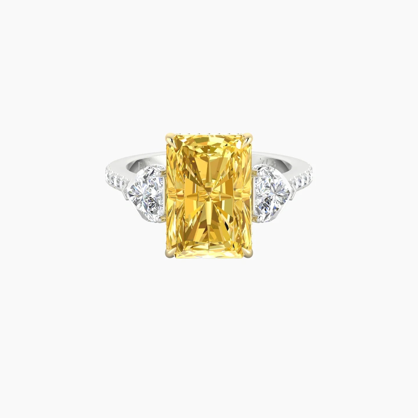 Heart Trilogy with Straight Shank | 18k White & Yellow Gold 5 ct Radiant Cut Ring