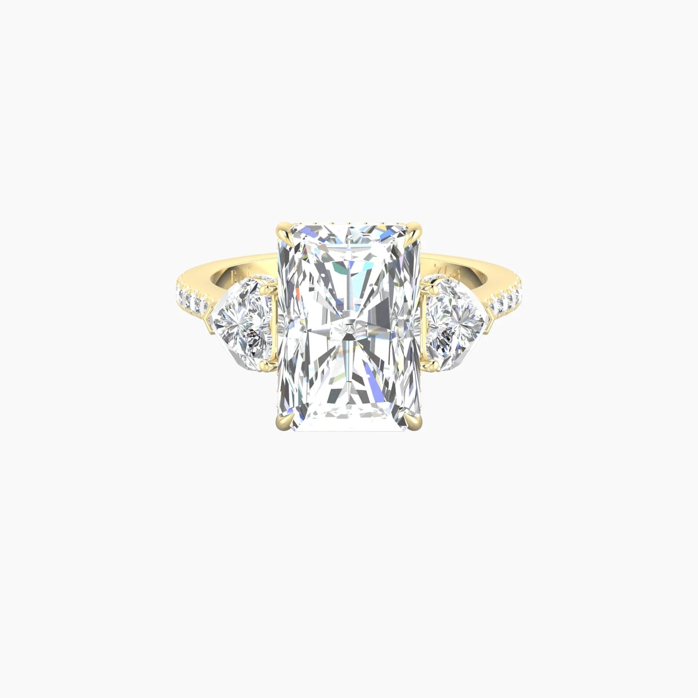 Intricate Heart Trilogy with Straight Shank | 18k Yellow Gold 5 ct Radiant White Lab Diamond Ring