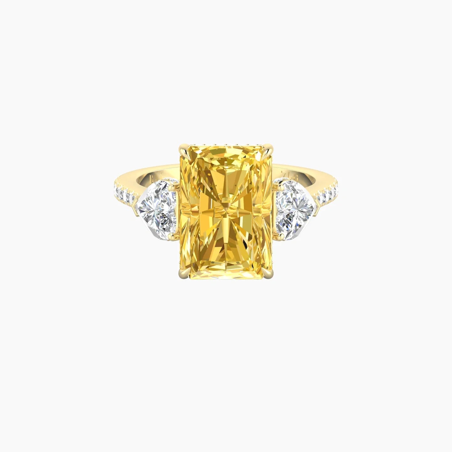 Heart Trilogy with Straight Shank | 18k Yellow Gold 5 ct Radiant Cut Ring