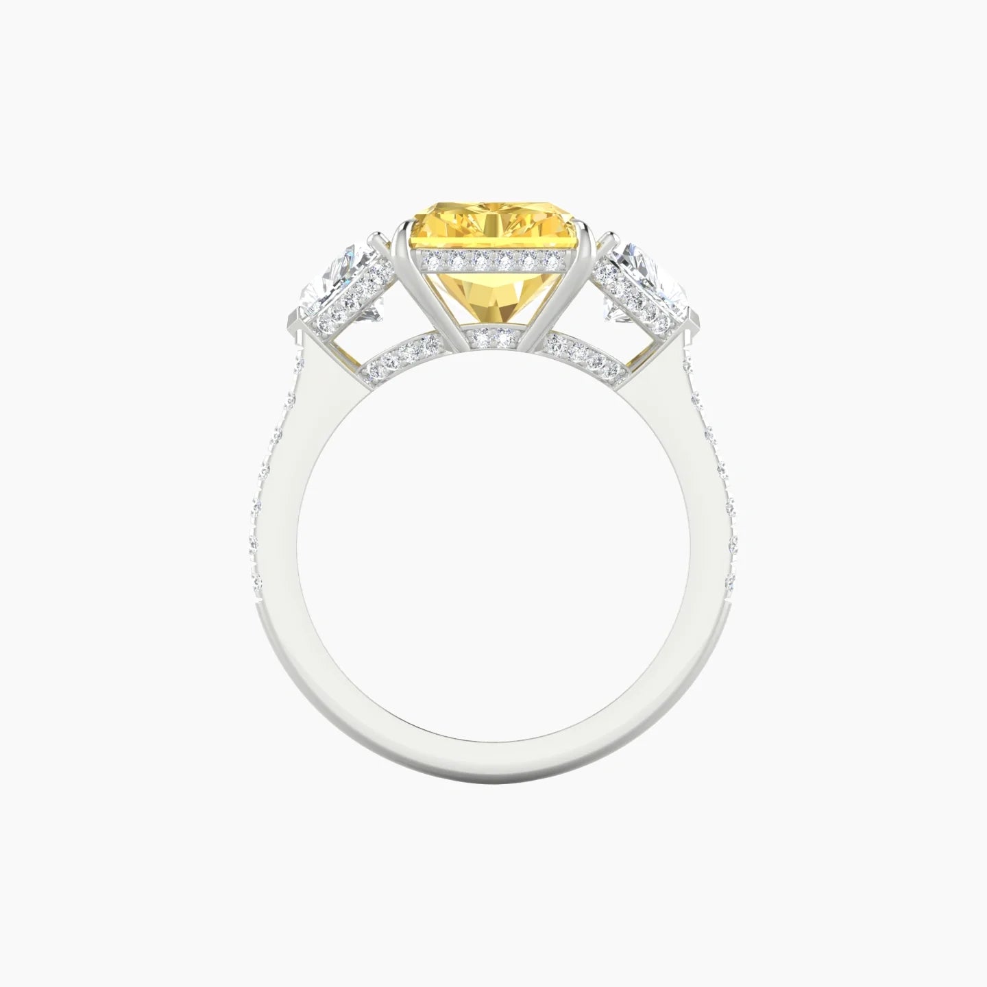 Heart Trilogy with Straight Shank | 18k White Gold 5 ct Radiant Cut Ring