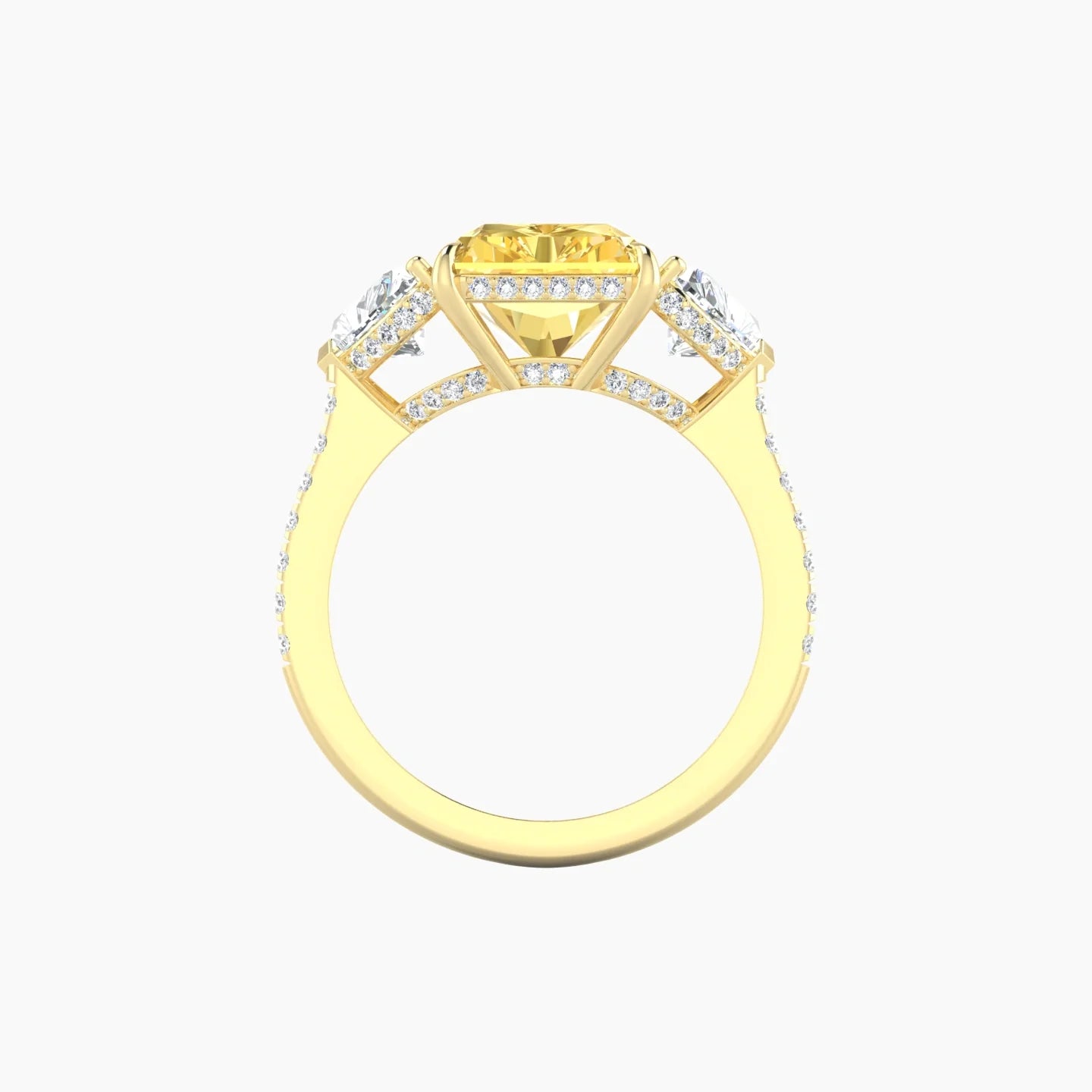 Heart Trilogy with Straight Shank | 18k Yellow Gold 5 ct Radiant Cut Ring