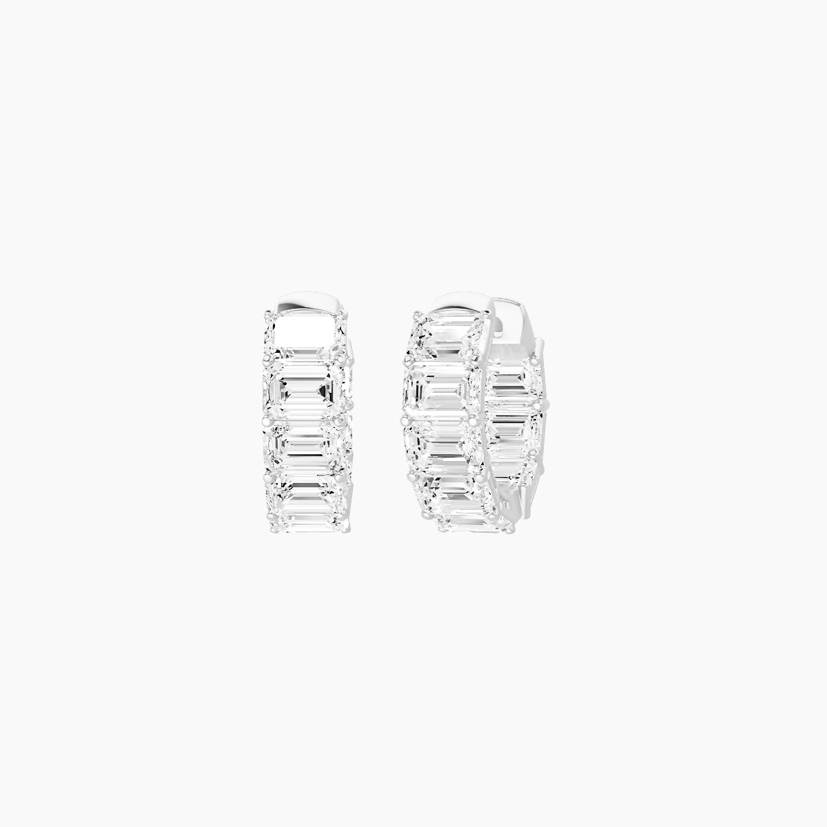 18k White Gold 1cm Emerald White Lab Diamond Inside-Out Hoop Earrings | 4.8 ct total